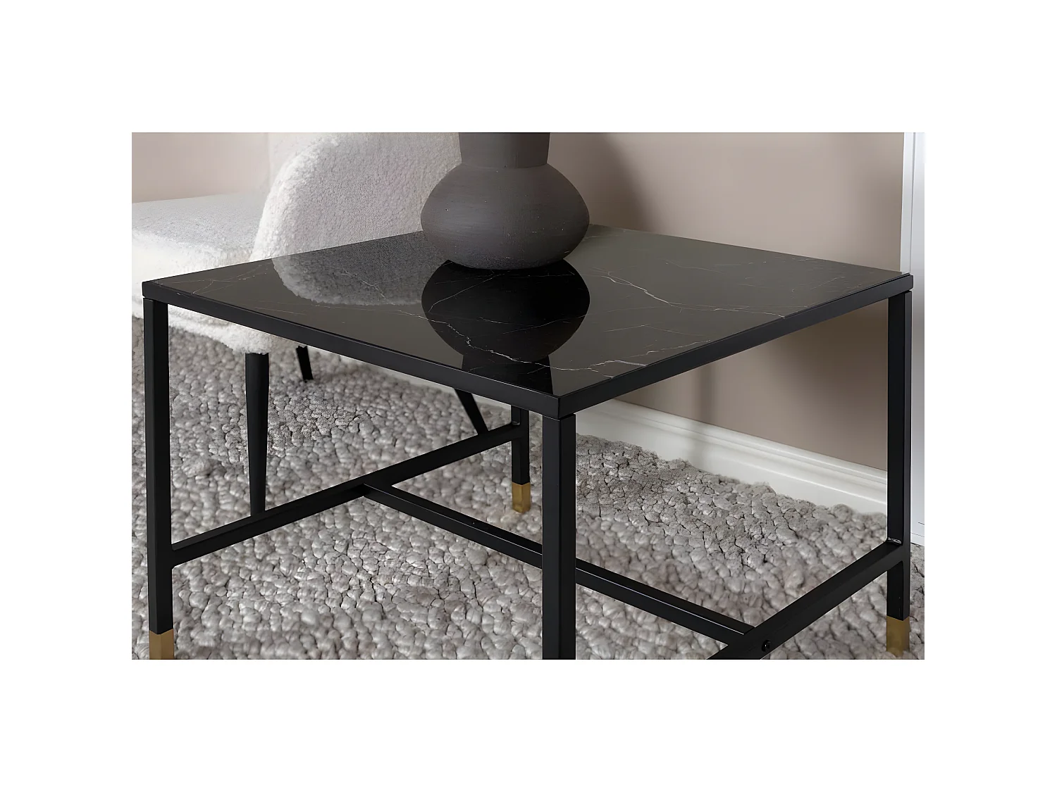 Dipp  bijzettafel 60x60 cm glas zwart marmor decor.
