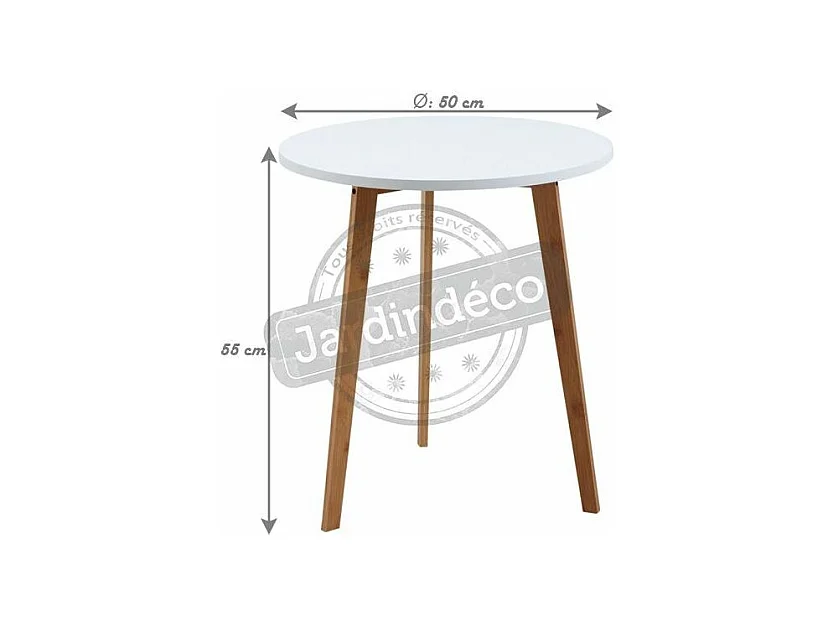 Runder Beistelltisch aus Holz und weiß lackiertem MDF