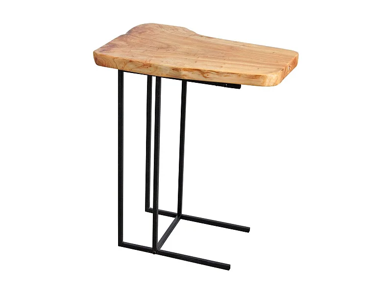 Table d'appoint en bois brut et métal noir