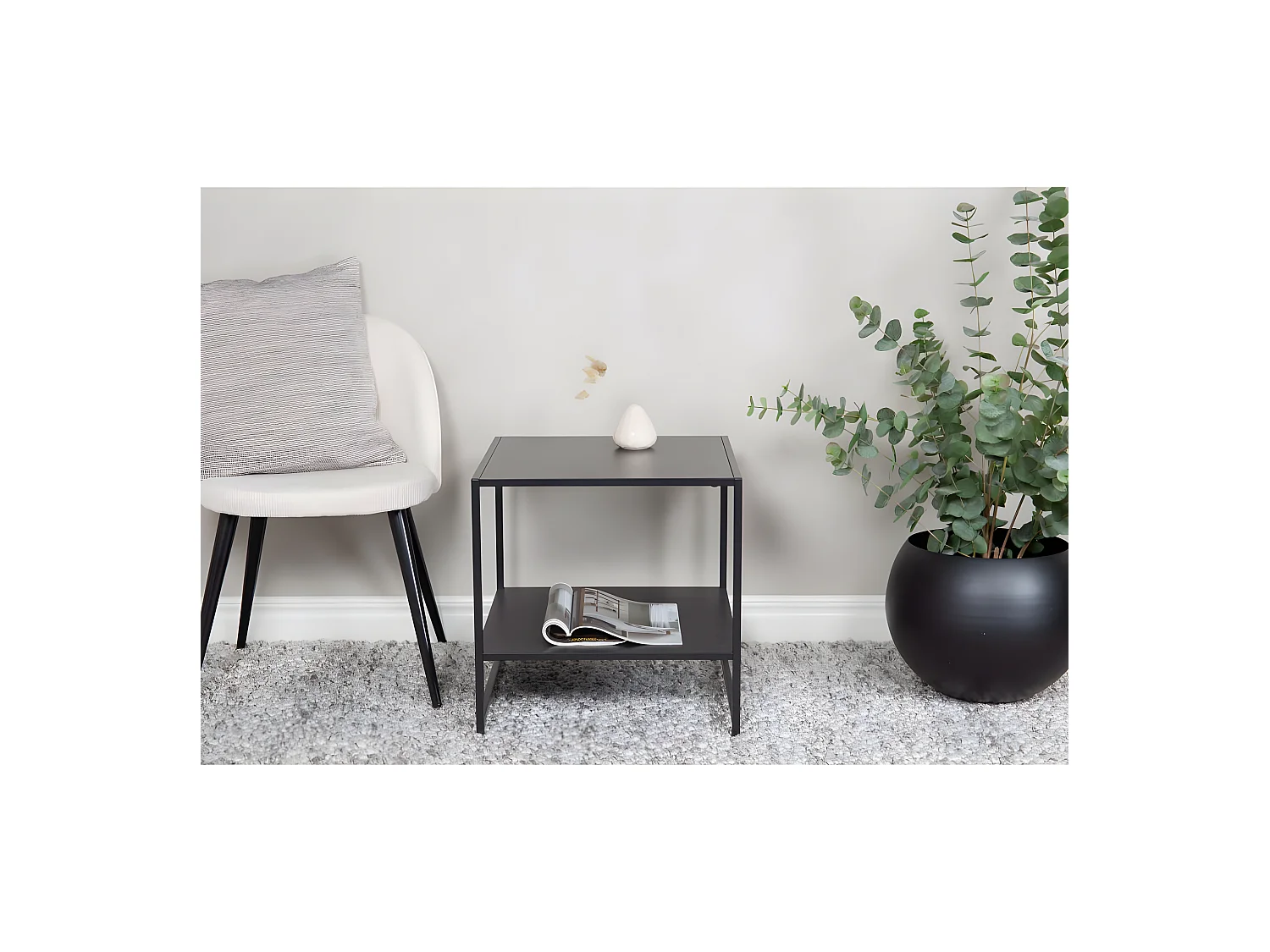 Table d'Appoint Avec Étagère "Staal" 50cm Noir