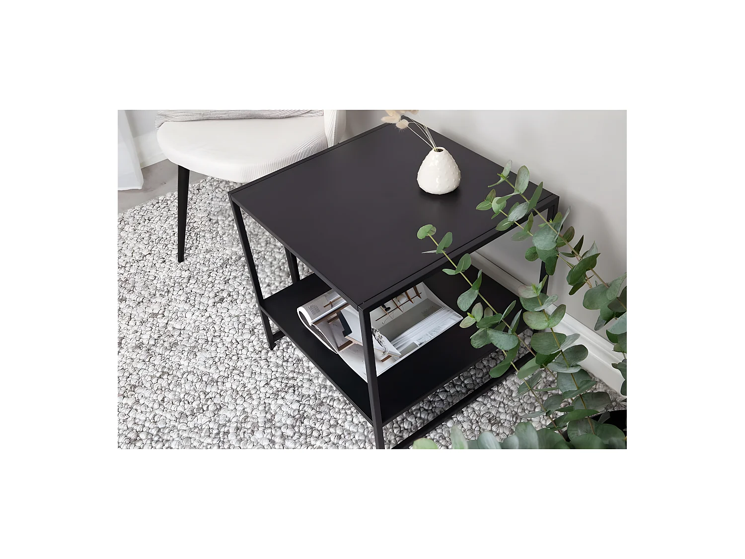 Table d'Appoint Avec Étagère "Staal" 50cm Noir