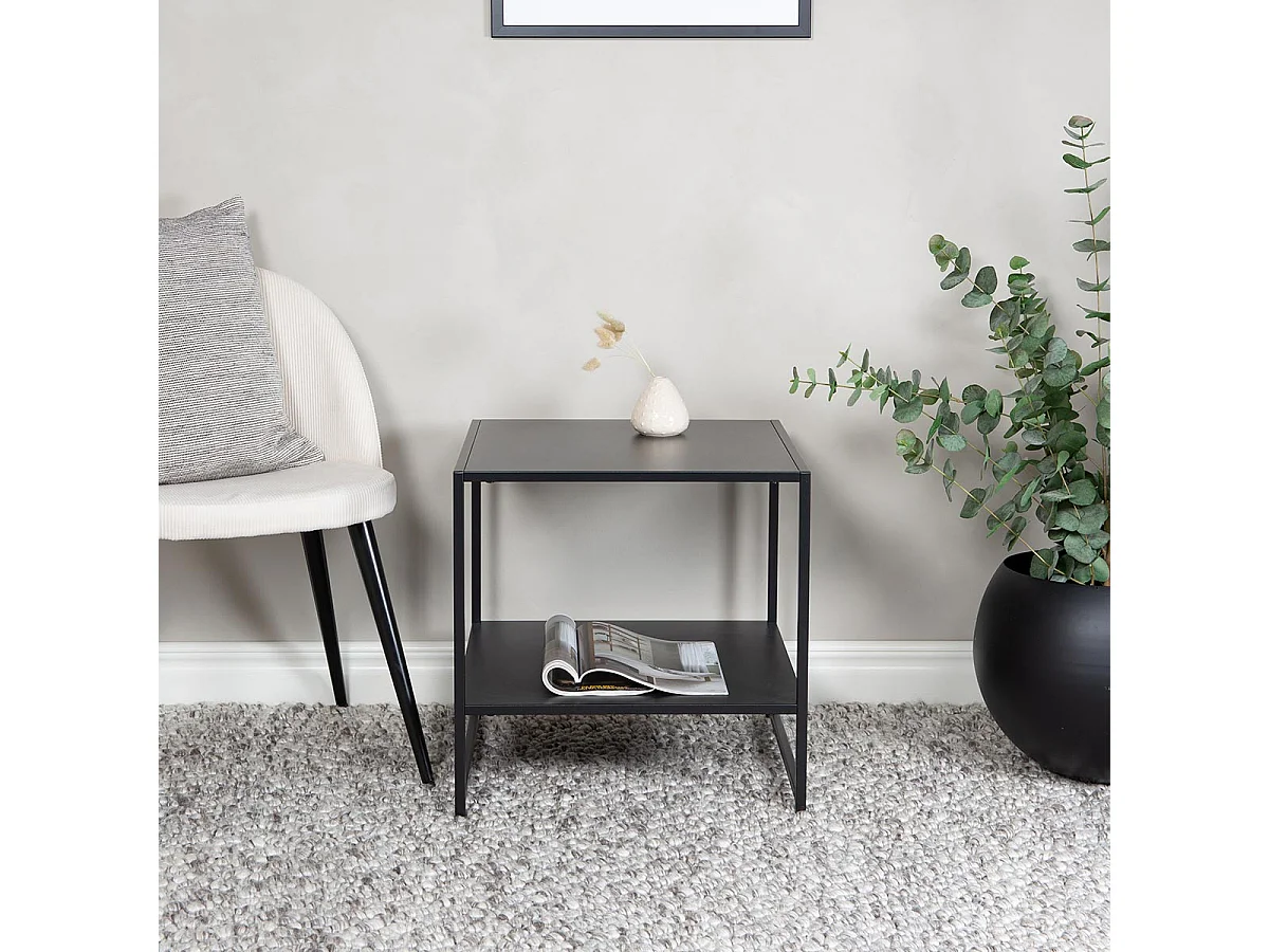 Table d'Appoint Avec Étagère "Staal" 50cm Noir