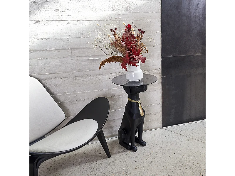 Table Basse Deco Chien Assis 66cm Noir, Or
