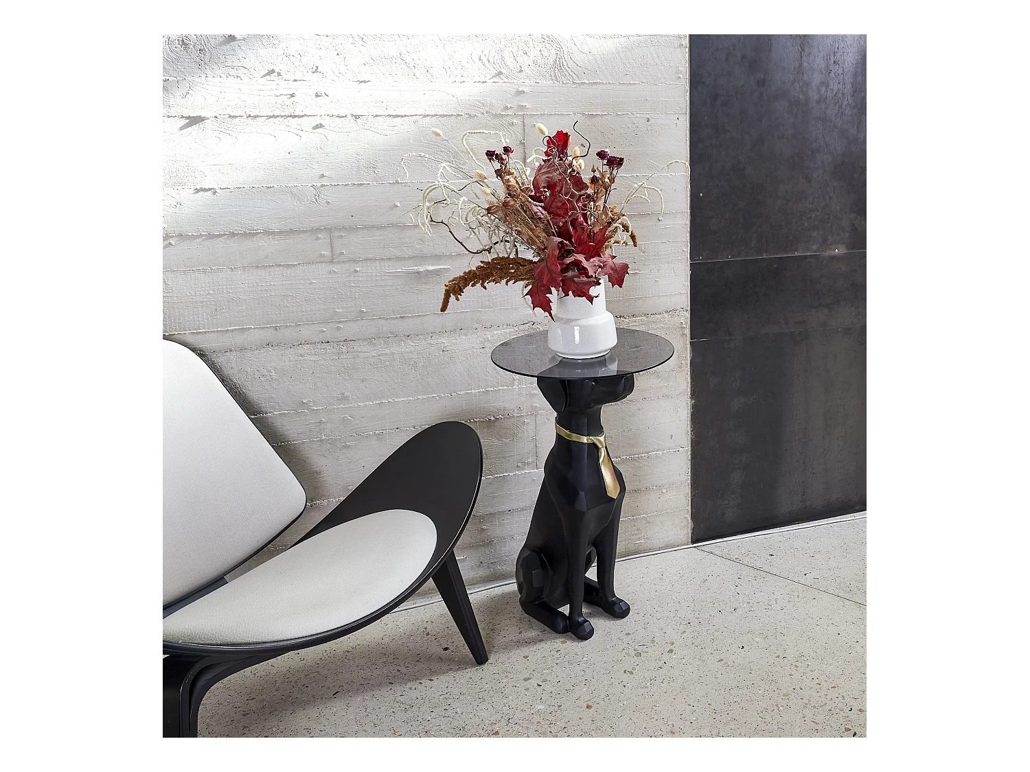 Table Basse Deco Chien Assis 66cm Noir, Or