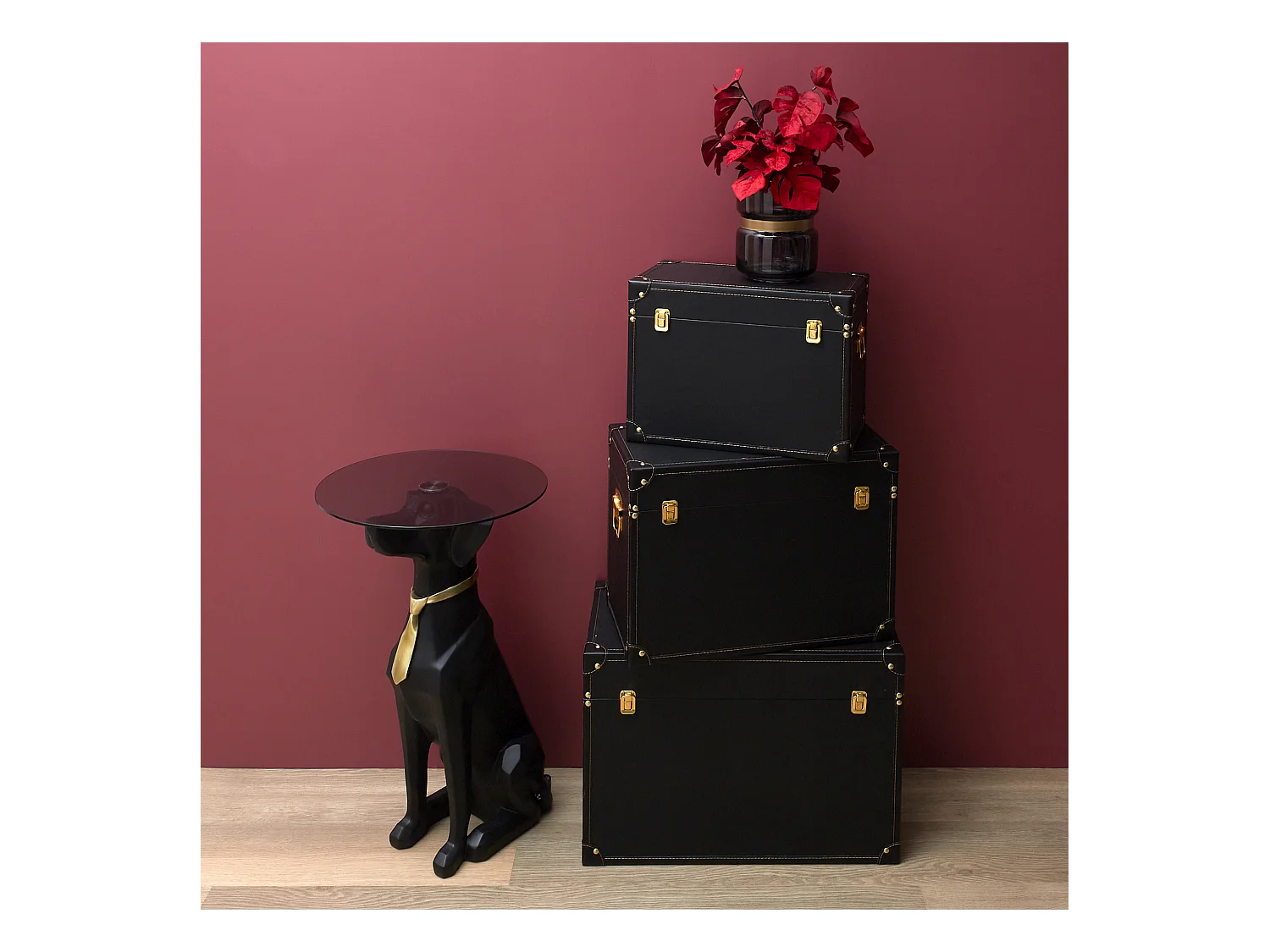 Table Basse Deco Chien Assis 66cm Noir, Or