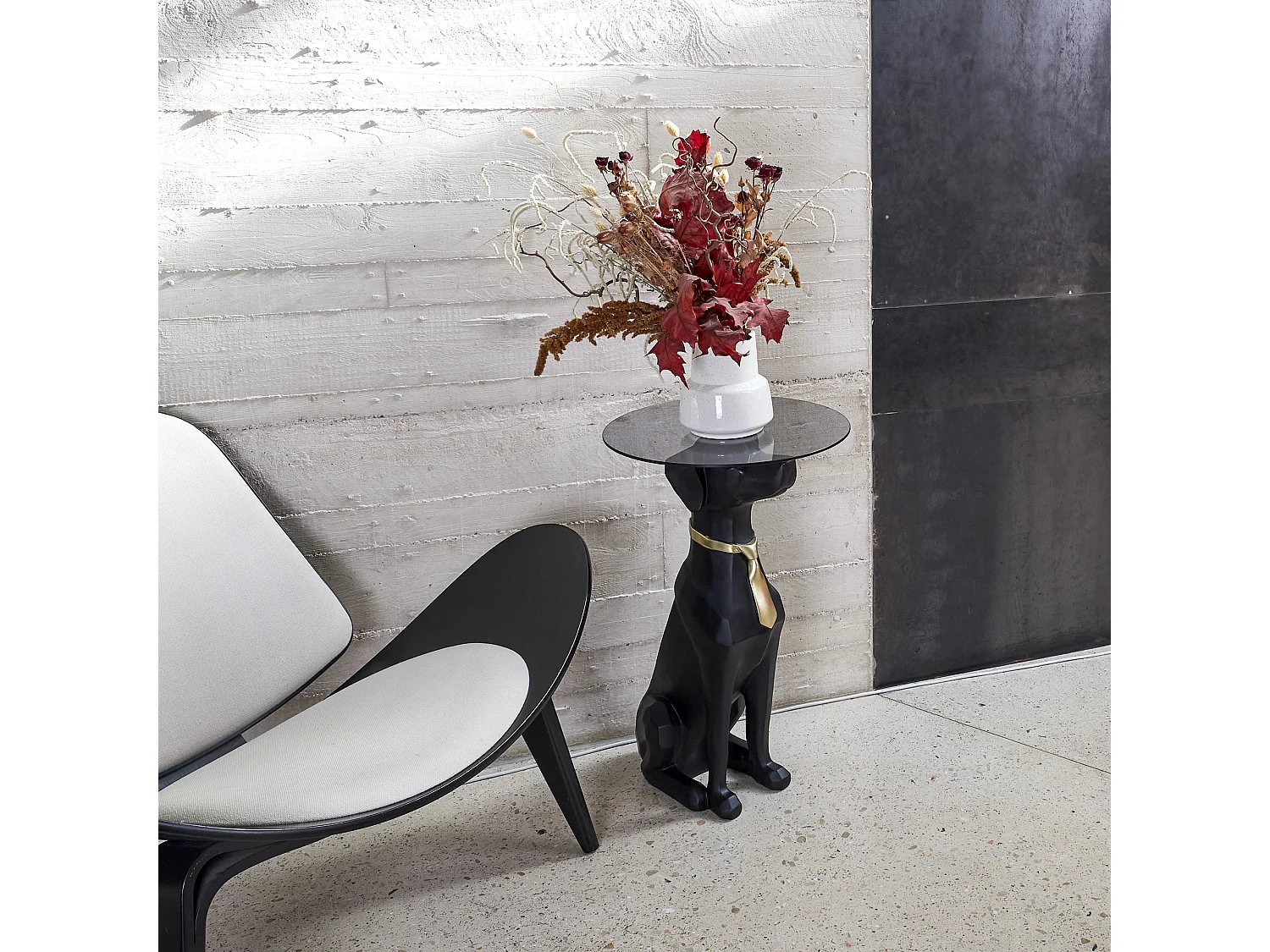 Table Basse Deco Chien Assis 66cm Noir, Or