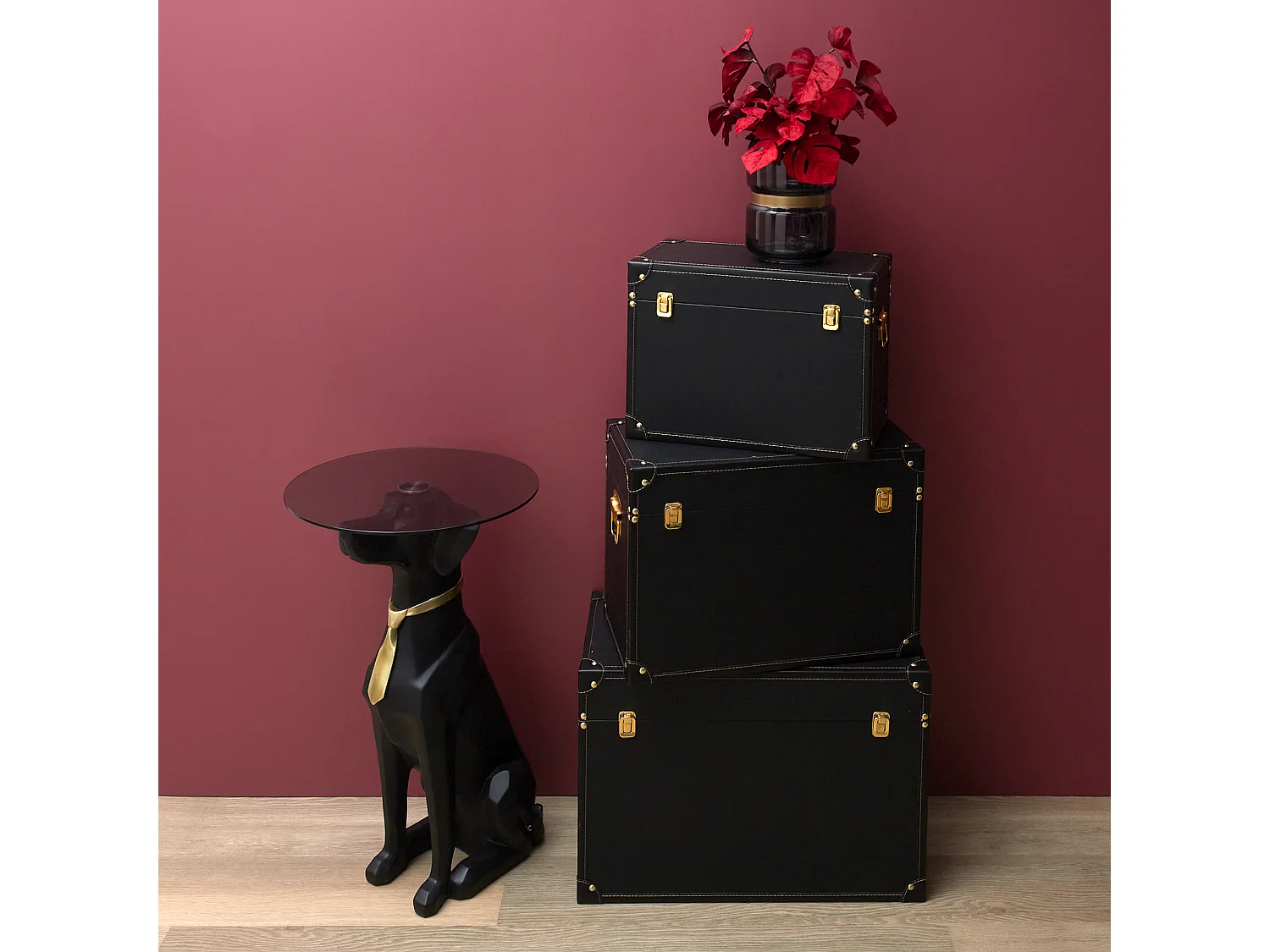 Table Basse Deco Chien Assis 66cm Noir, Or