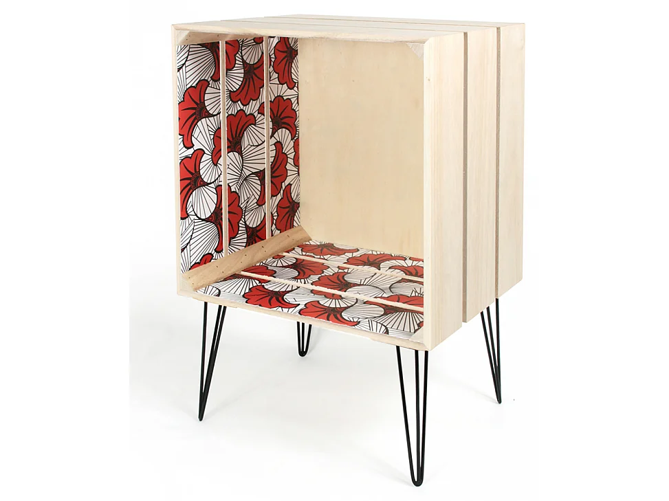 Étagère 2 Niveaux "Cagette" 60cm Naturel & Rouge