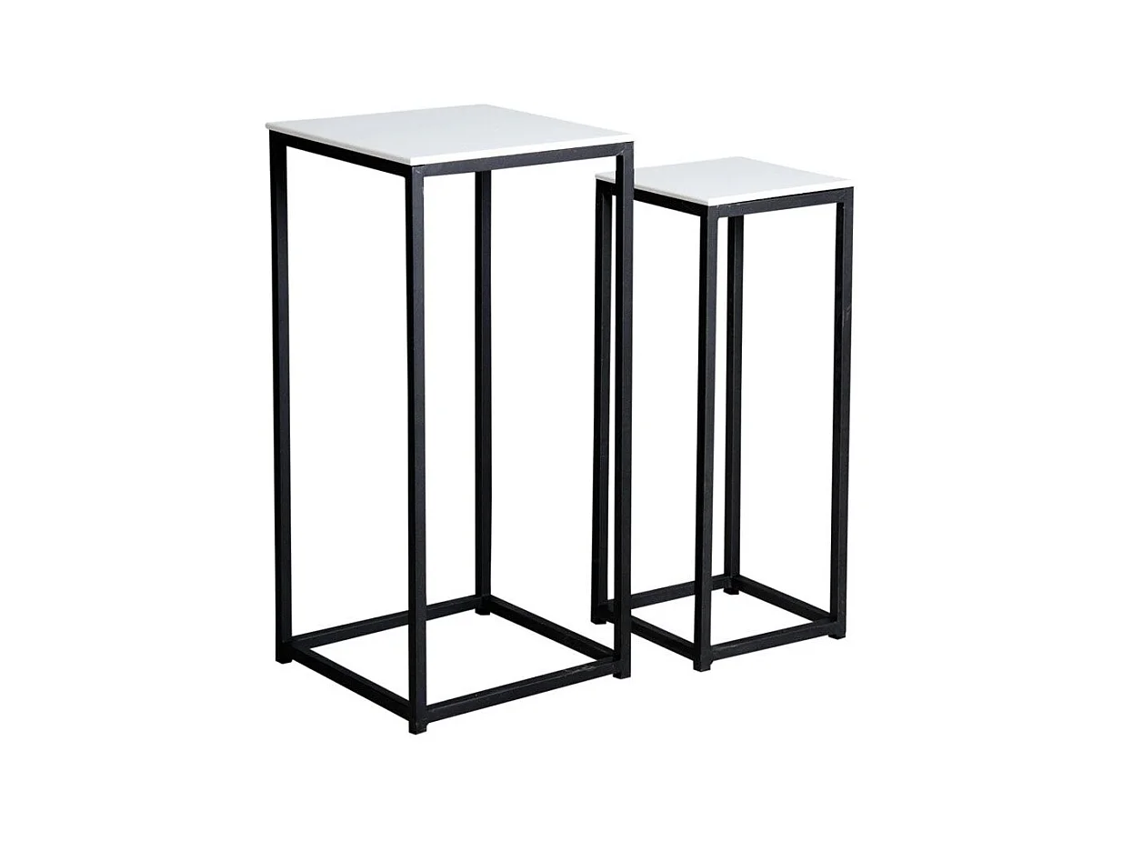 Sellettes carrées en bois et métal (Lot de 2)
