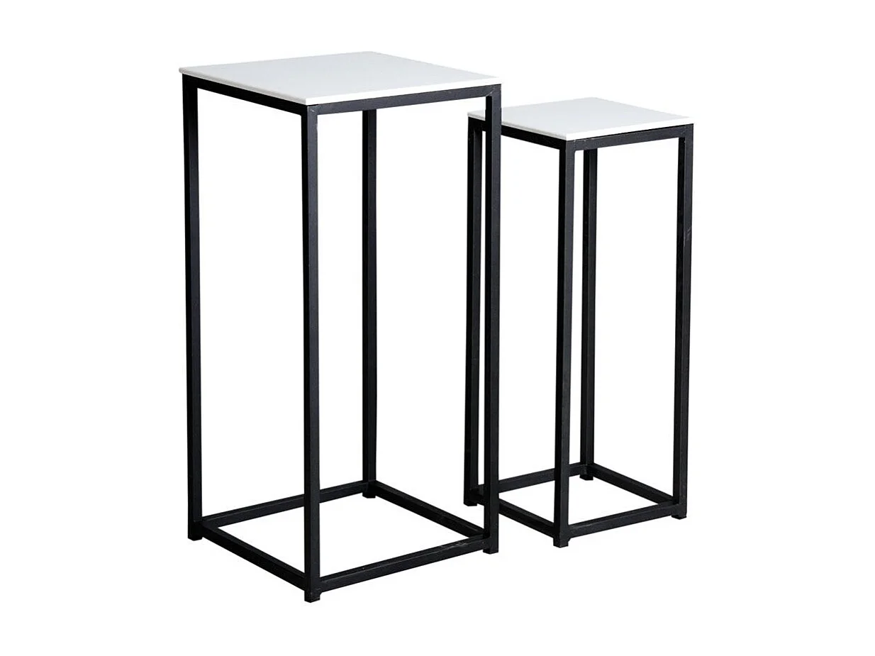 Sellettes carrées en bois et métal (Lot de 2)