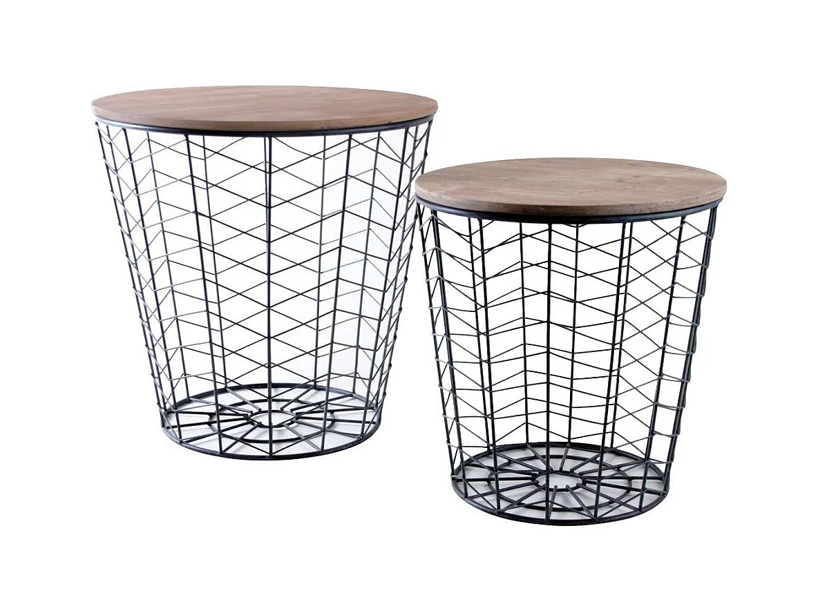 Tables d'appoint rondes en bois et métal (Lot de 2)