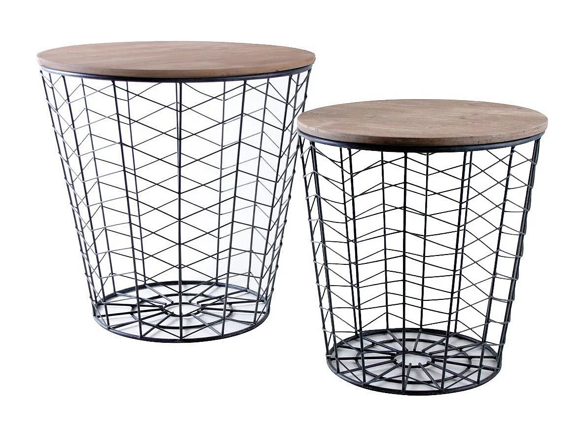 Tables d'appoint rondes en bois et métal (Lot de 2)