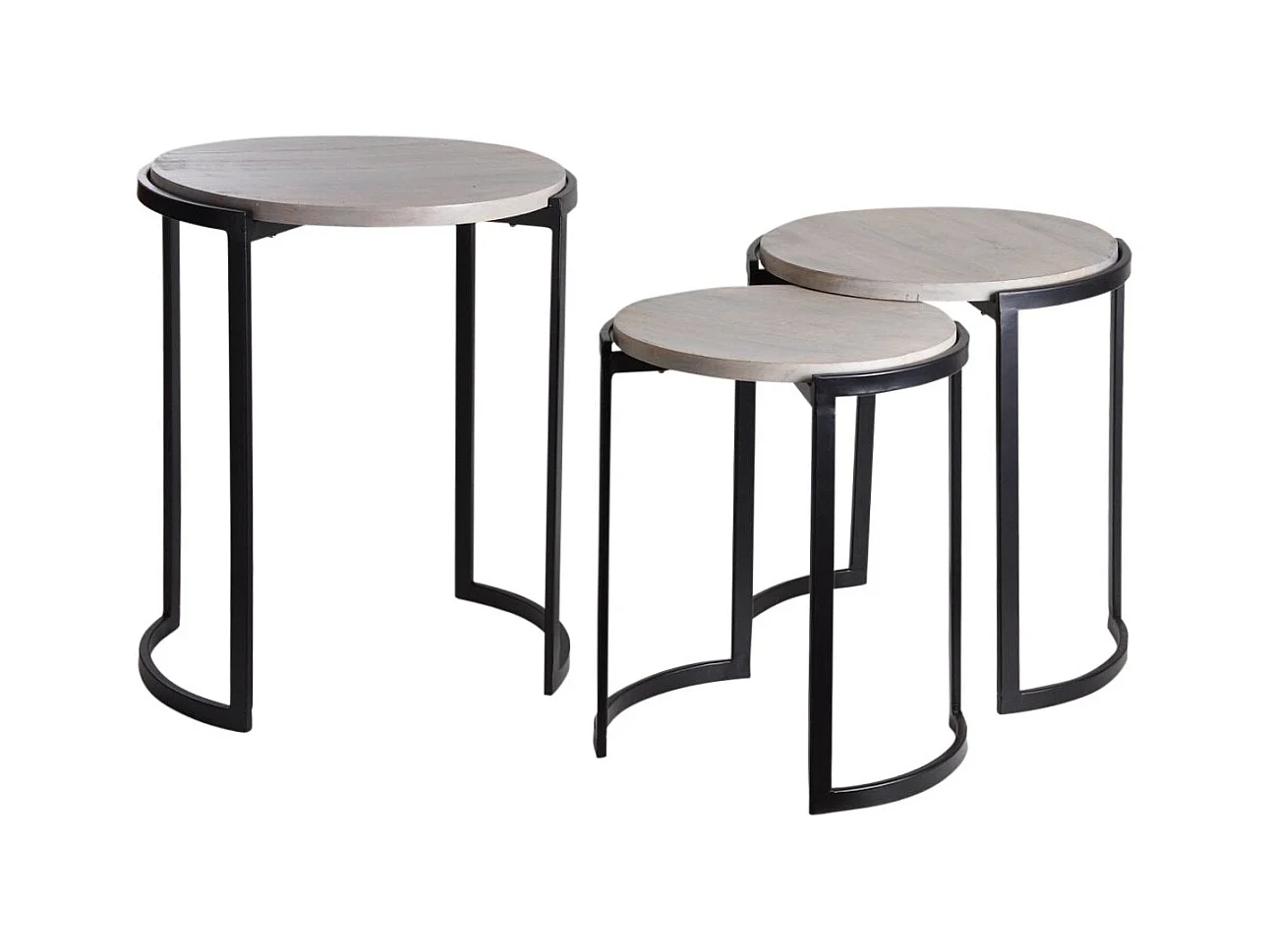 Sellettes rondes en métal et manguier (Lot de 3)