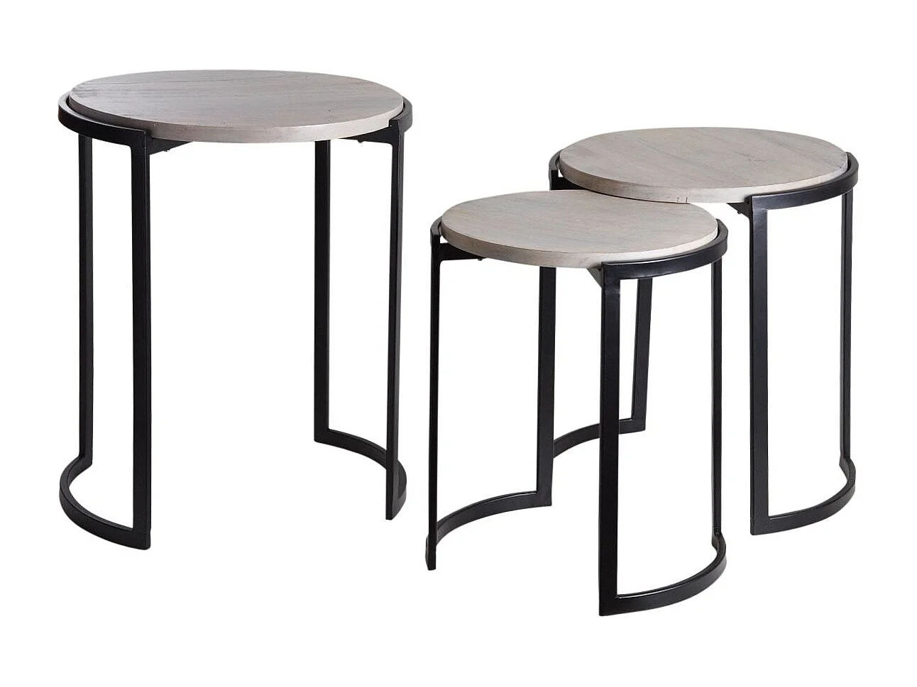 Sellettes rondes en métal et manguier (Lot de 3)