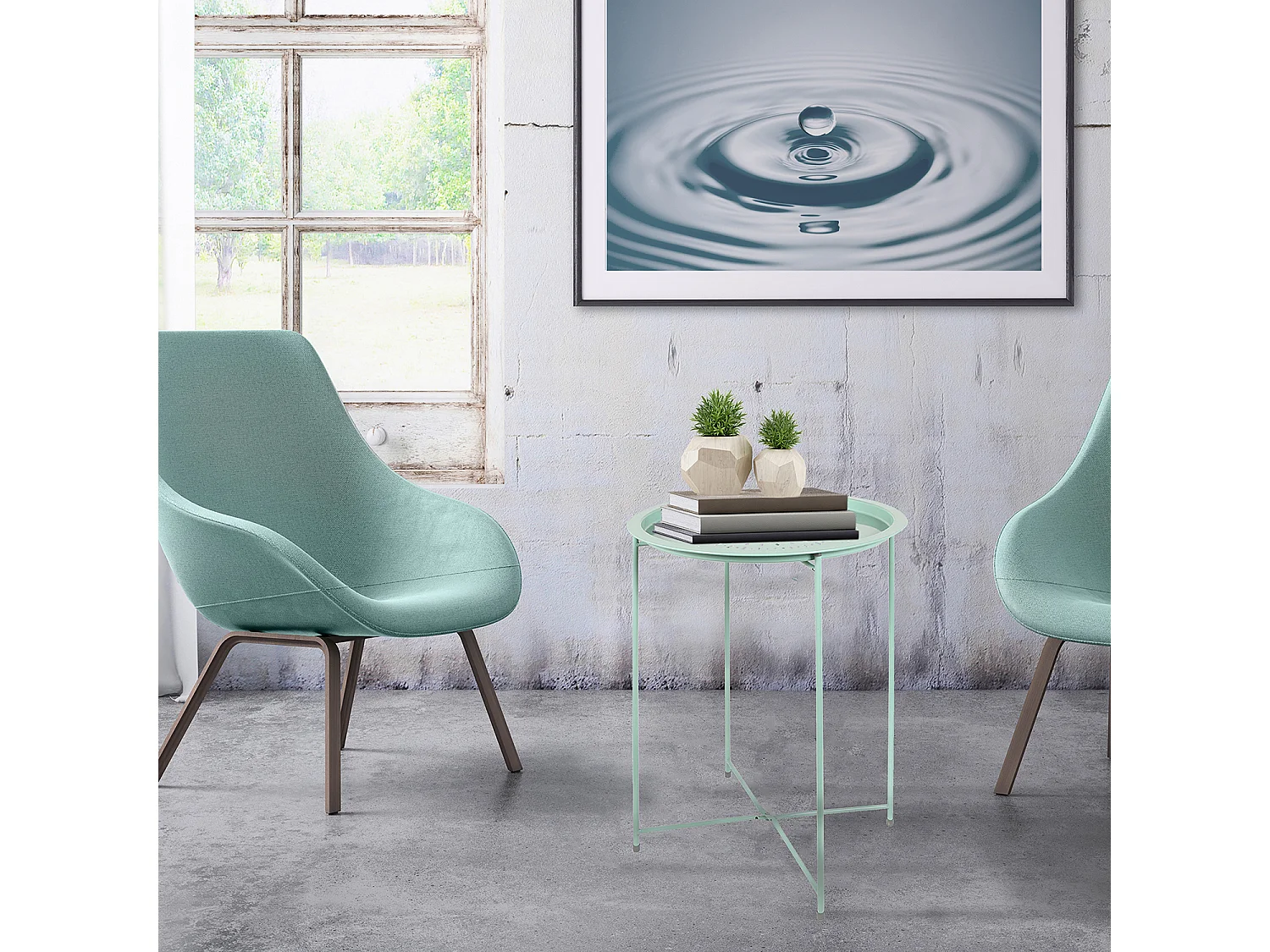 Table D Appoint Metal Vert Deau 60x46x46cm