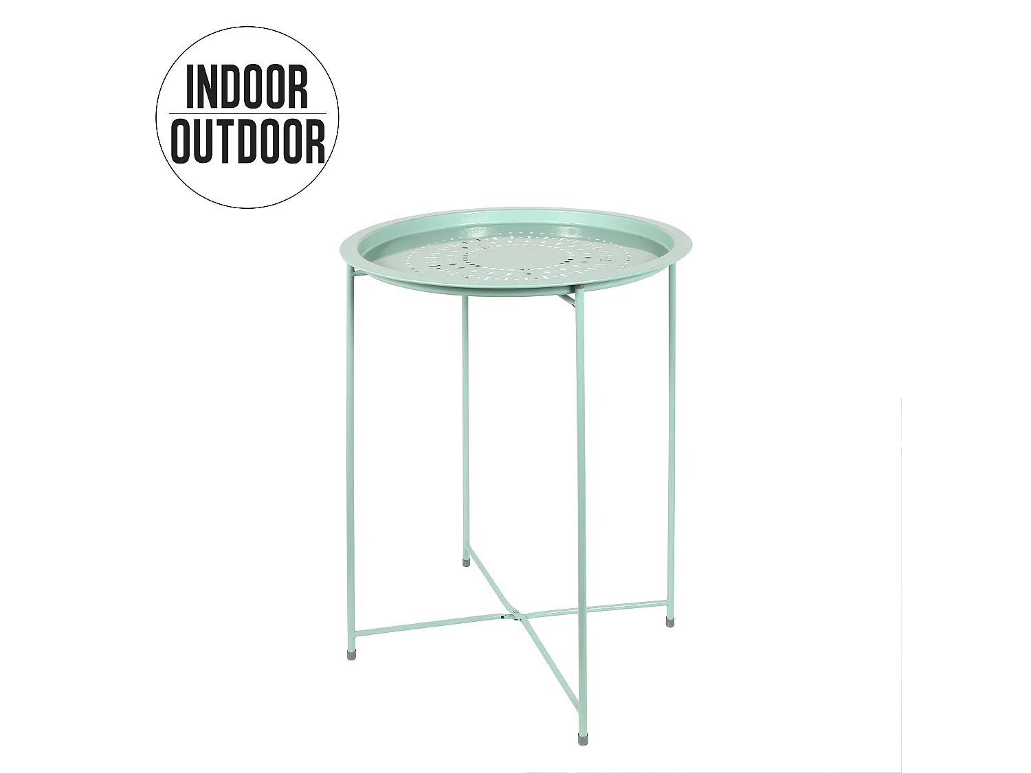 Mesa de apoio redonda dobrável em metal verde água 47x60 cm, anti-UV e anti-ferrugem, para uso interno e externo