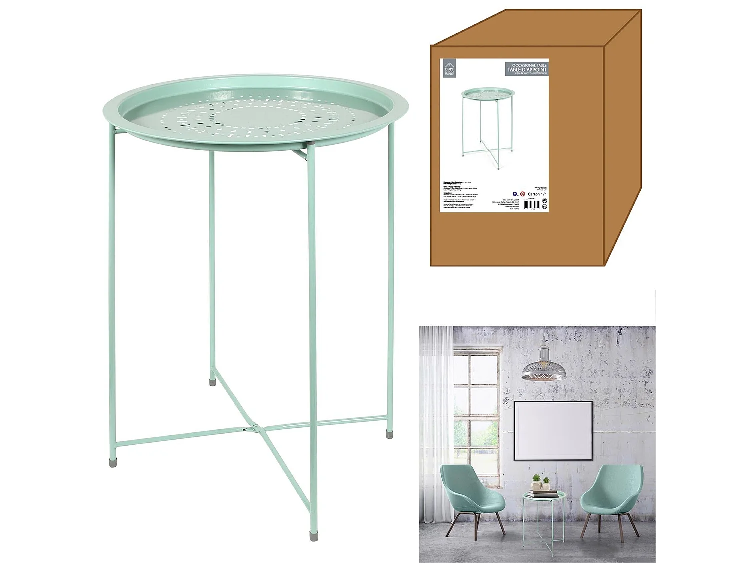 Table D Appoint Metal Vert Deau 60x46x46cm