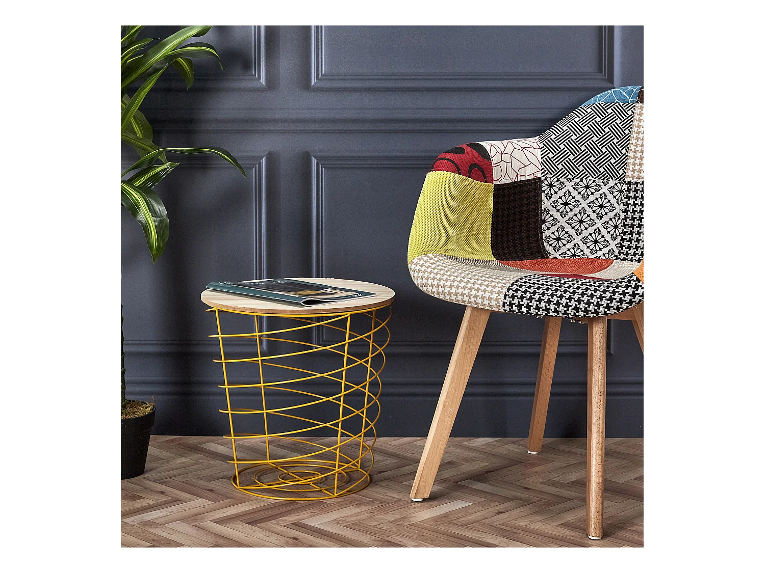 Table Filaire Bois Et Metal Cyclone Jaune Jaune, Beige