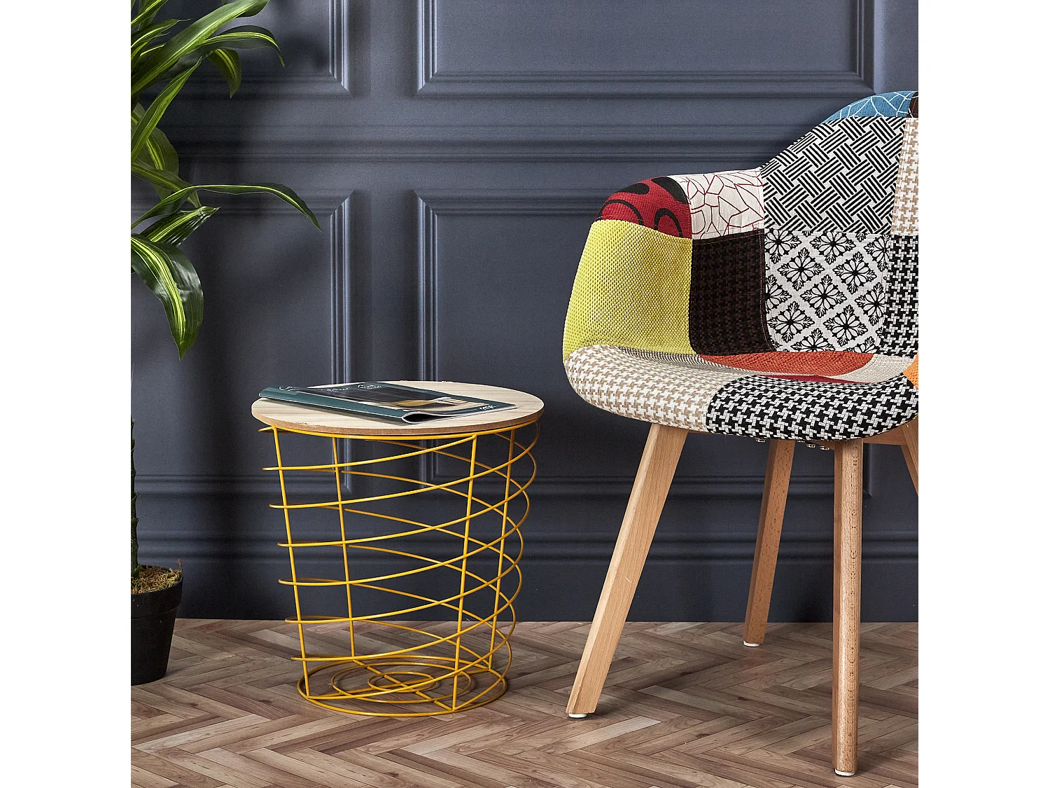 Table Filaire Bois Et Metal Cyclone Jaune Jaune, Beige