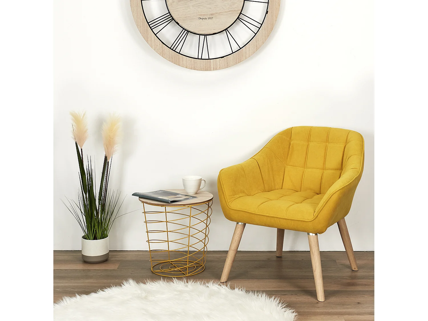 Table Filaire Bois Et Metal Cyclone Jaune Jaune, Beige