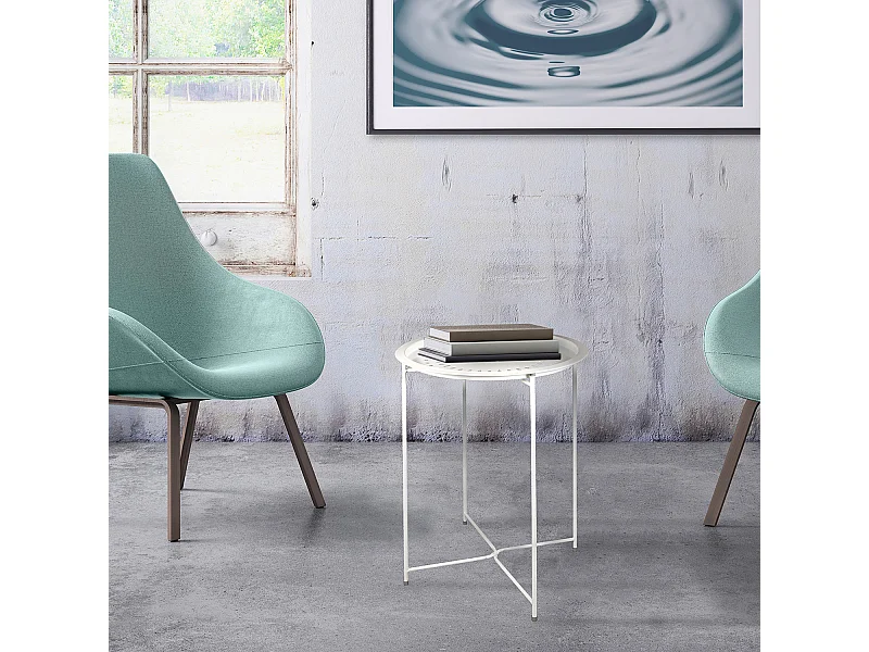 Table D Appoint Metal Blanc 60x46x46cm