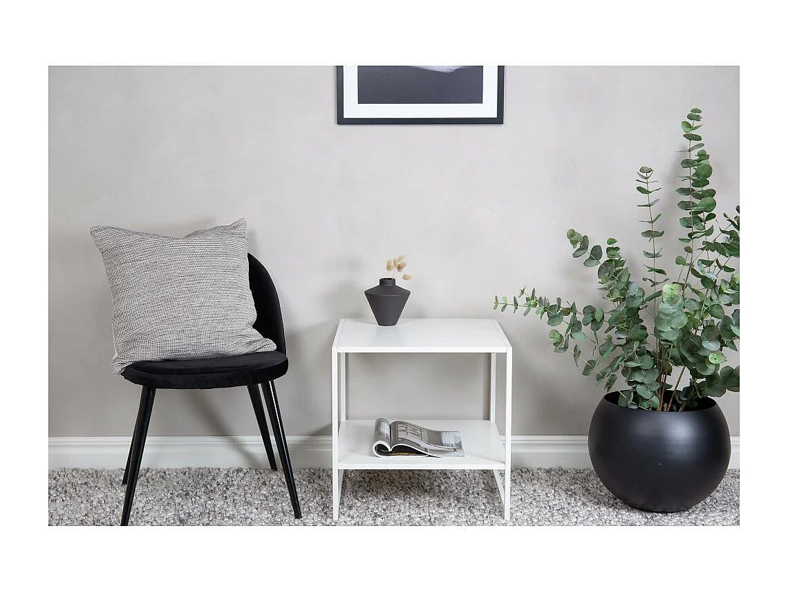 Staal  bijzettafel met plank 51x51 cm wit.