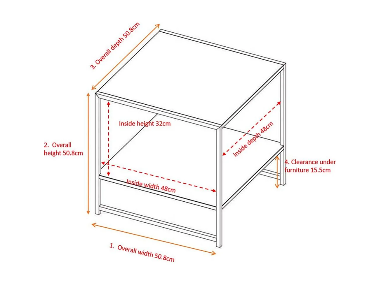 Staal  bijzettafel met plank 51x51 cm wit.