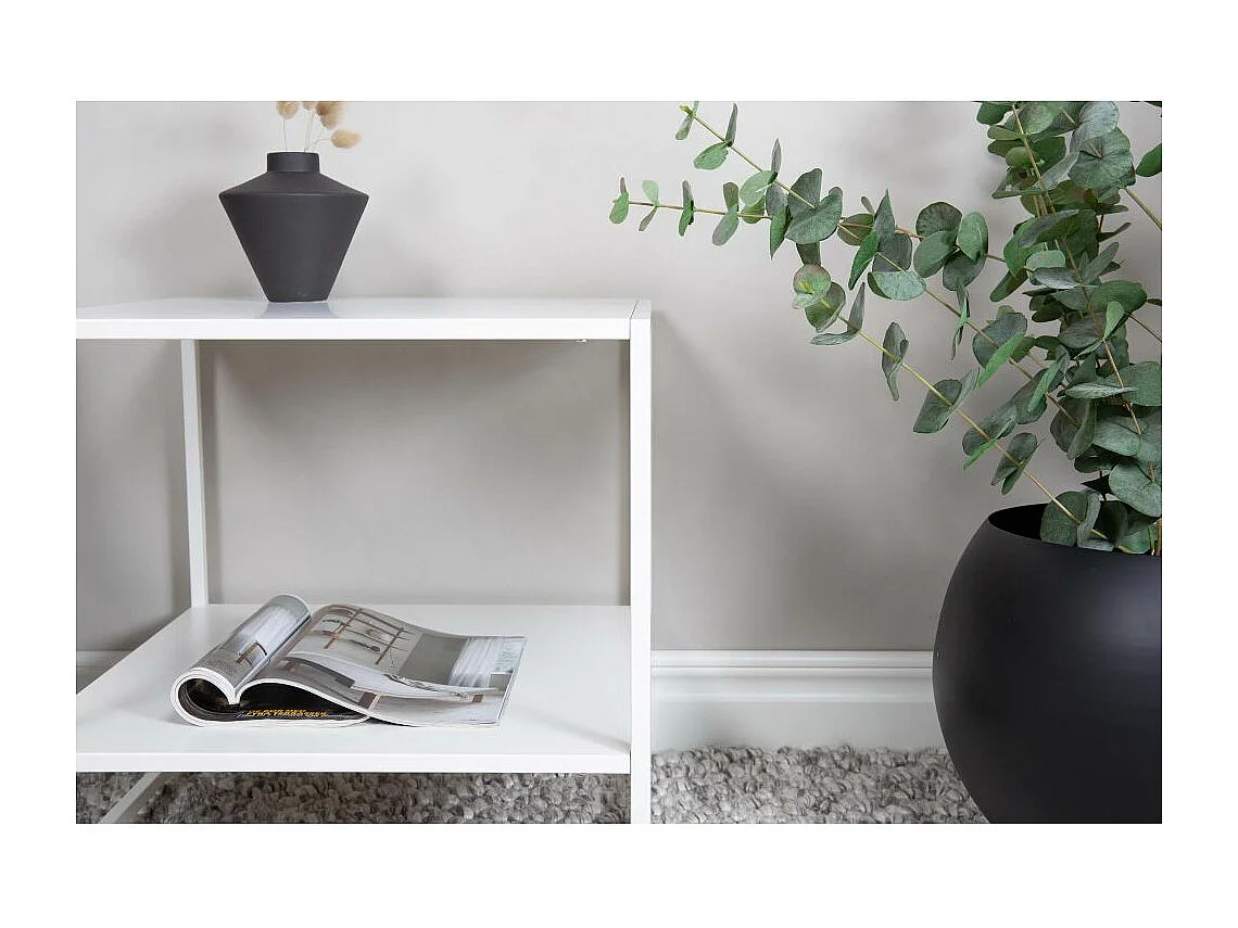 Staal  bijzettafel met plank 51x51 cm wit.