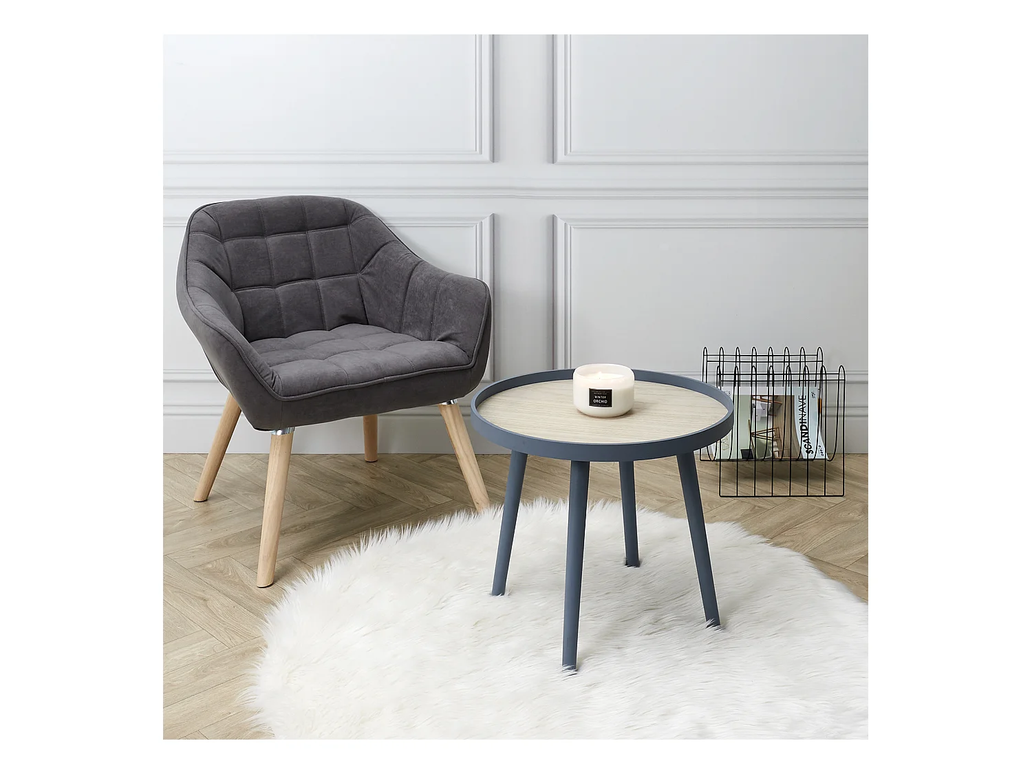 Table Plateau Macha Bleu Gris, Marron