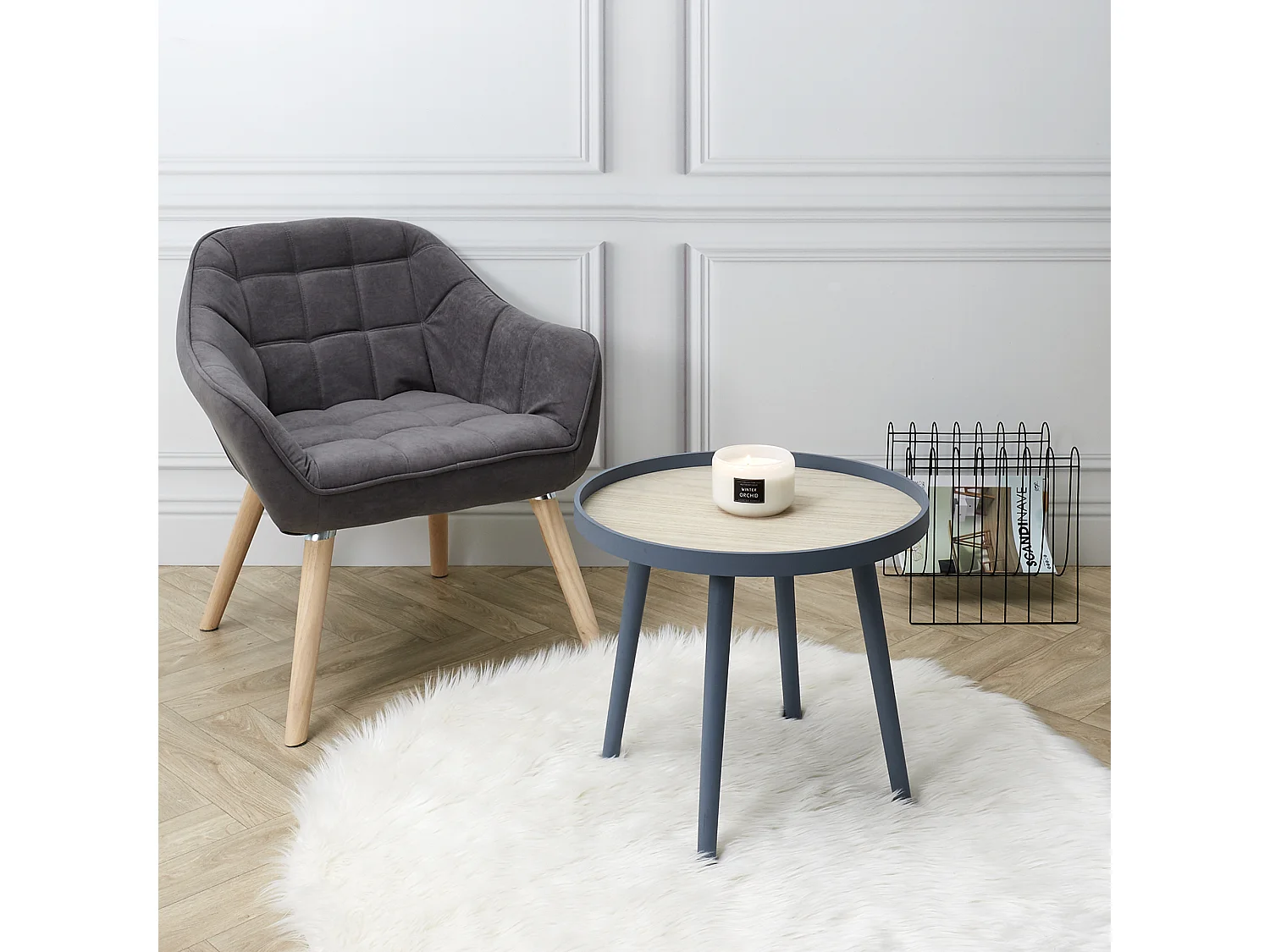 Table Plateau Macha Bleu Gris, Marron