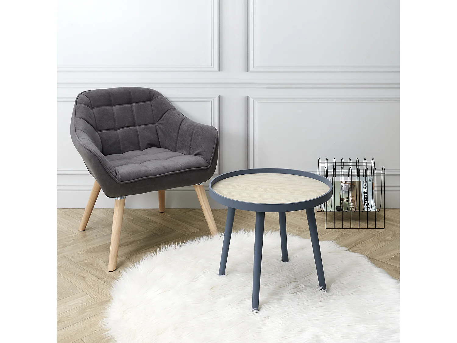 Table Plateau Macha Bleu Gris, Marron