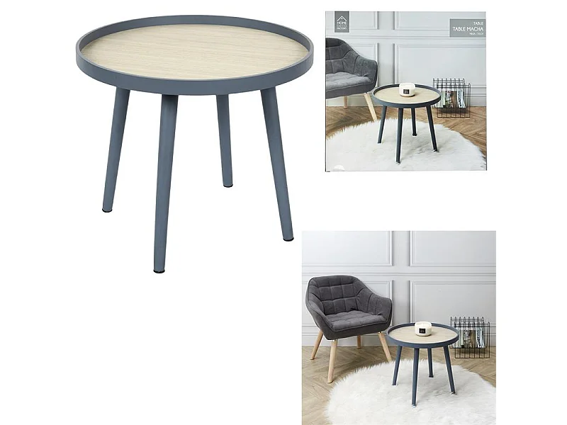 Table Plateau Macha Bleu Gris, Marron