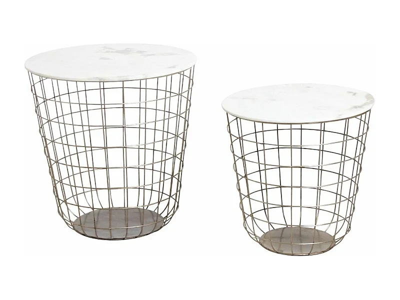 Tables en métal doré antique et marbre (Lot de 2)