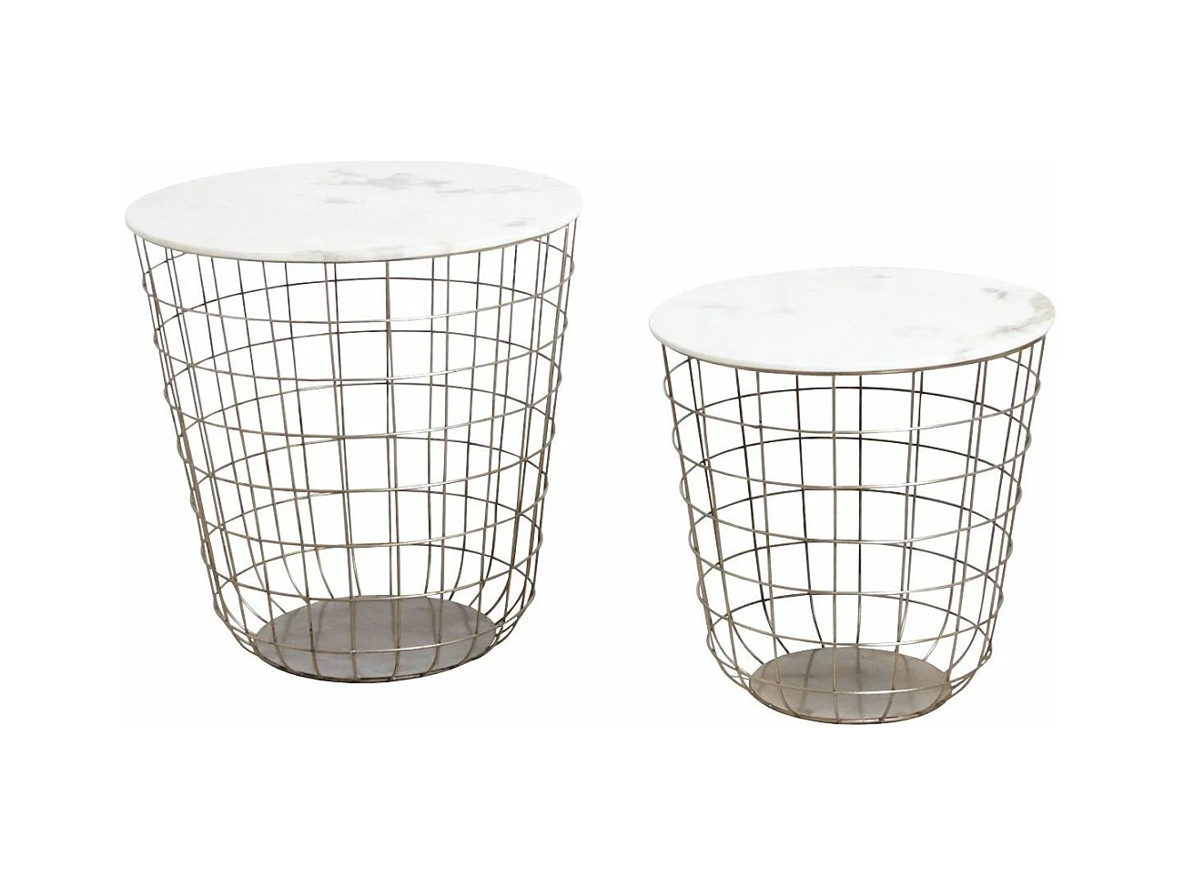 Tables en métal doré antique et marbre (Lot de 2)