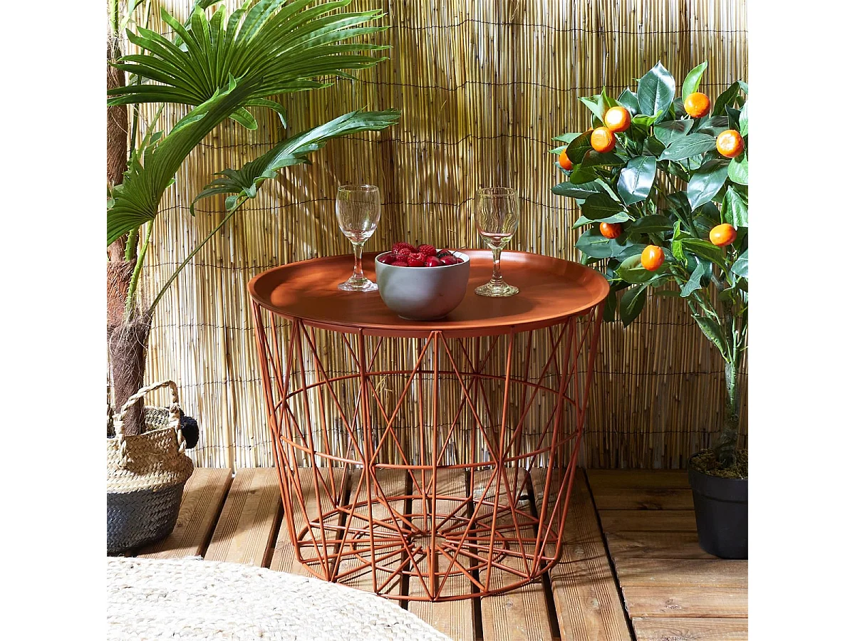 Table Filaire Metal Terracotta Diametre 50cm Orange