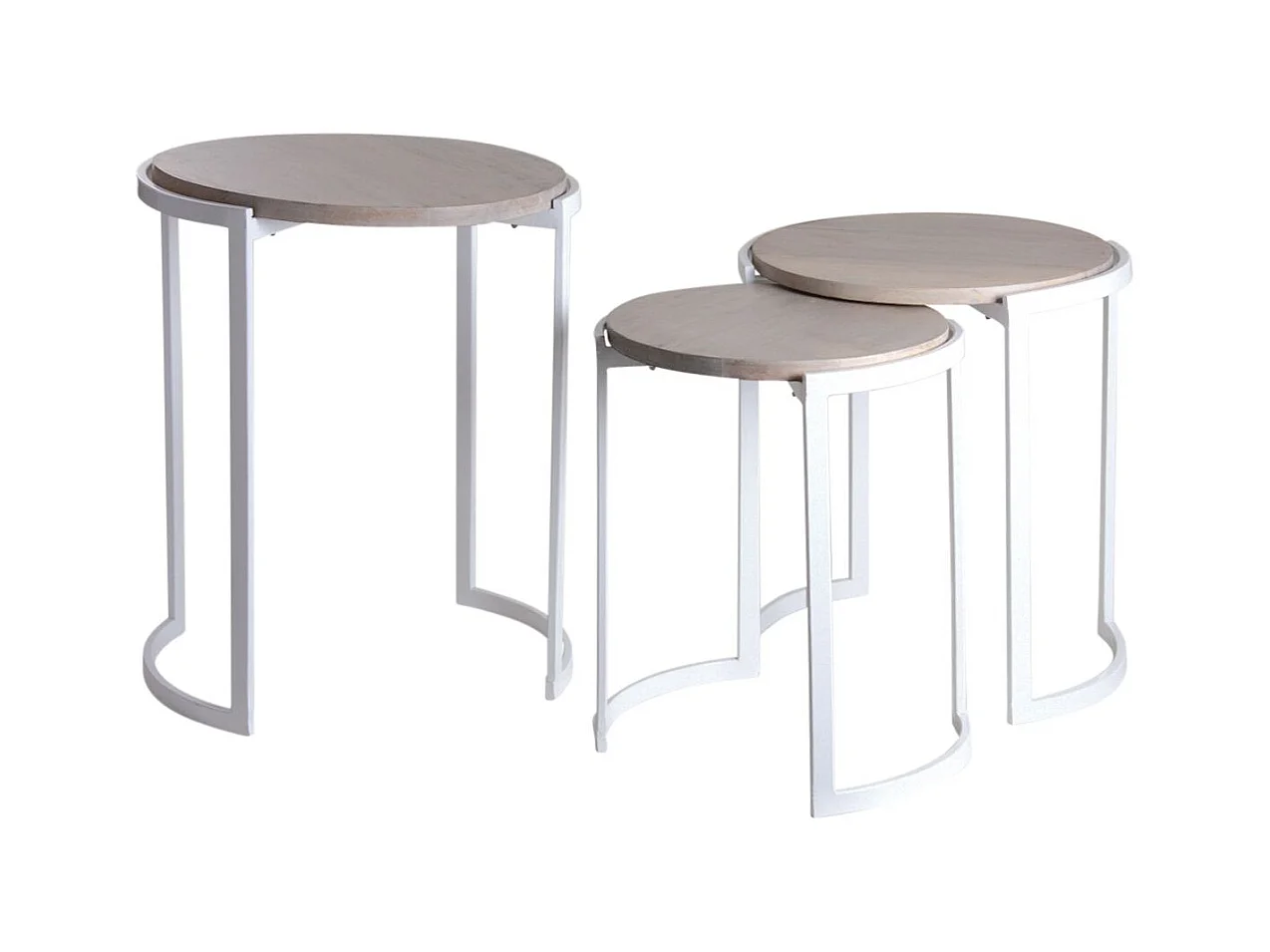 Sellettes rondes en métal et manguier (Lot de 3)