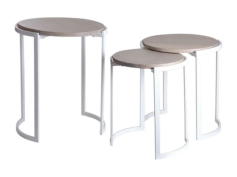 Sellettes rondes en métal et manguier (Lot de 3)