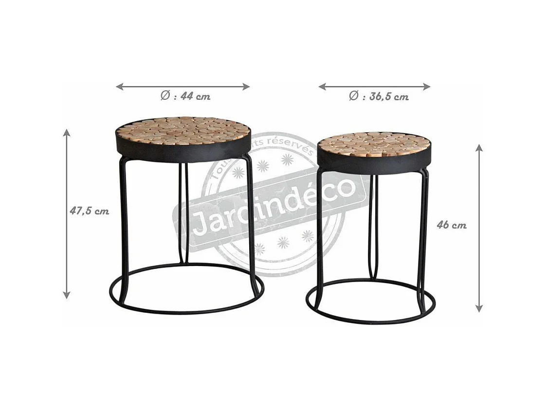 Sellettes rondes en métal et sapin (Lot de 2)