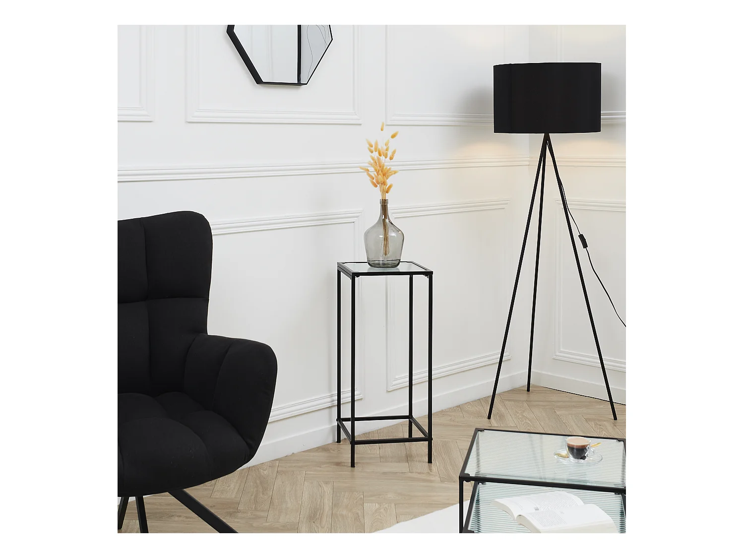 Sellette Rosa Verre Texture Noir, Transparent