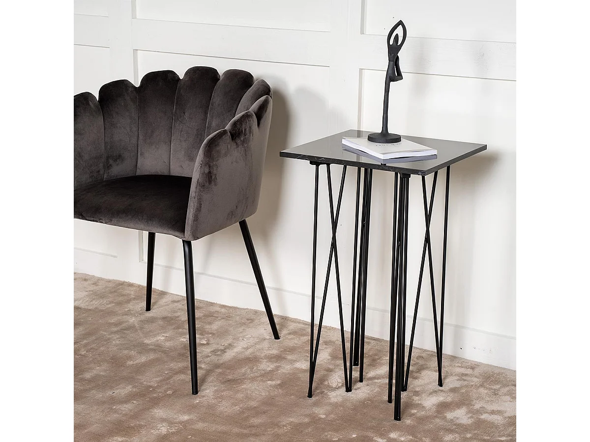 Stone  bijzettafel 40x40 cm glas zwart marmor decor.