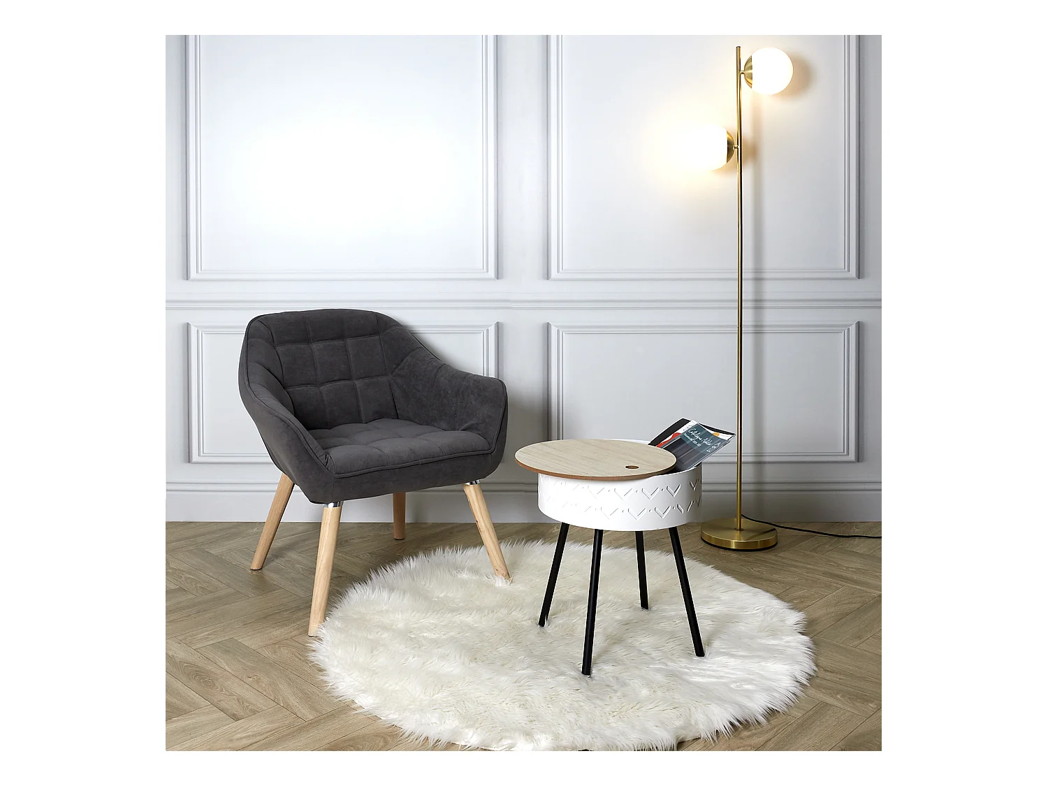 Table Coffre Eugenie Blanc Blanc, Noir, Marron