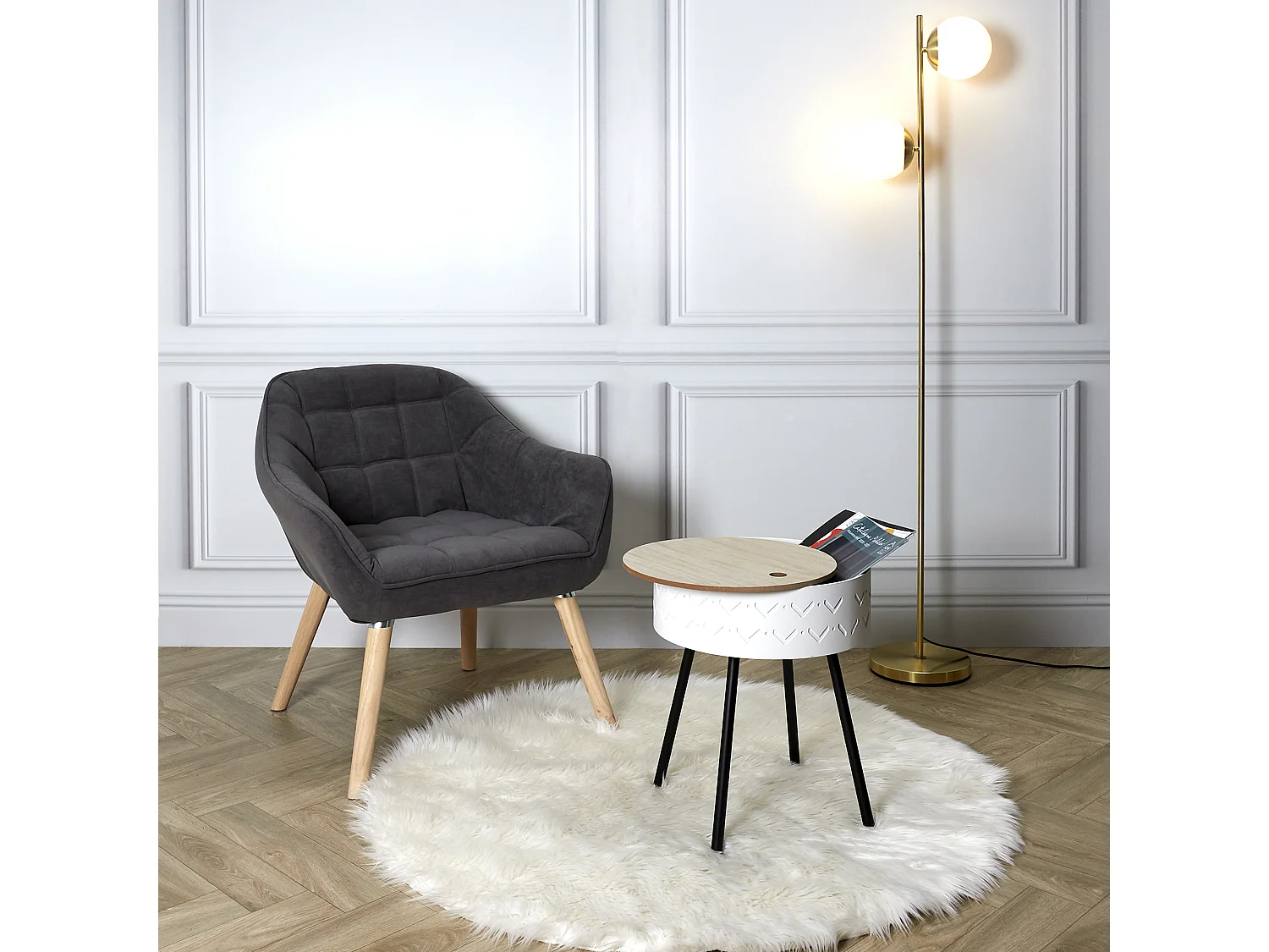 Table Coffre Eugenie Blanc Blanc, Noir, Marron