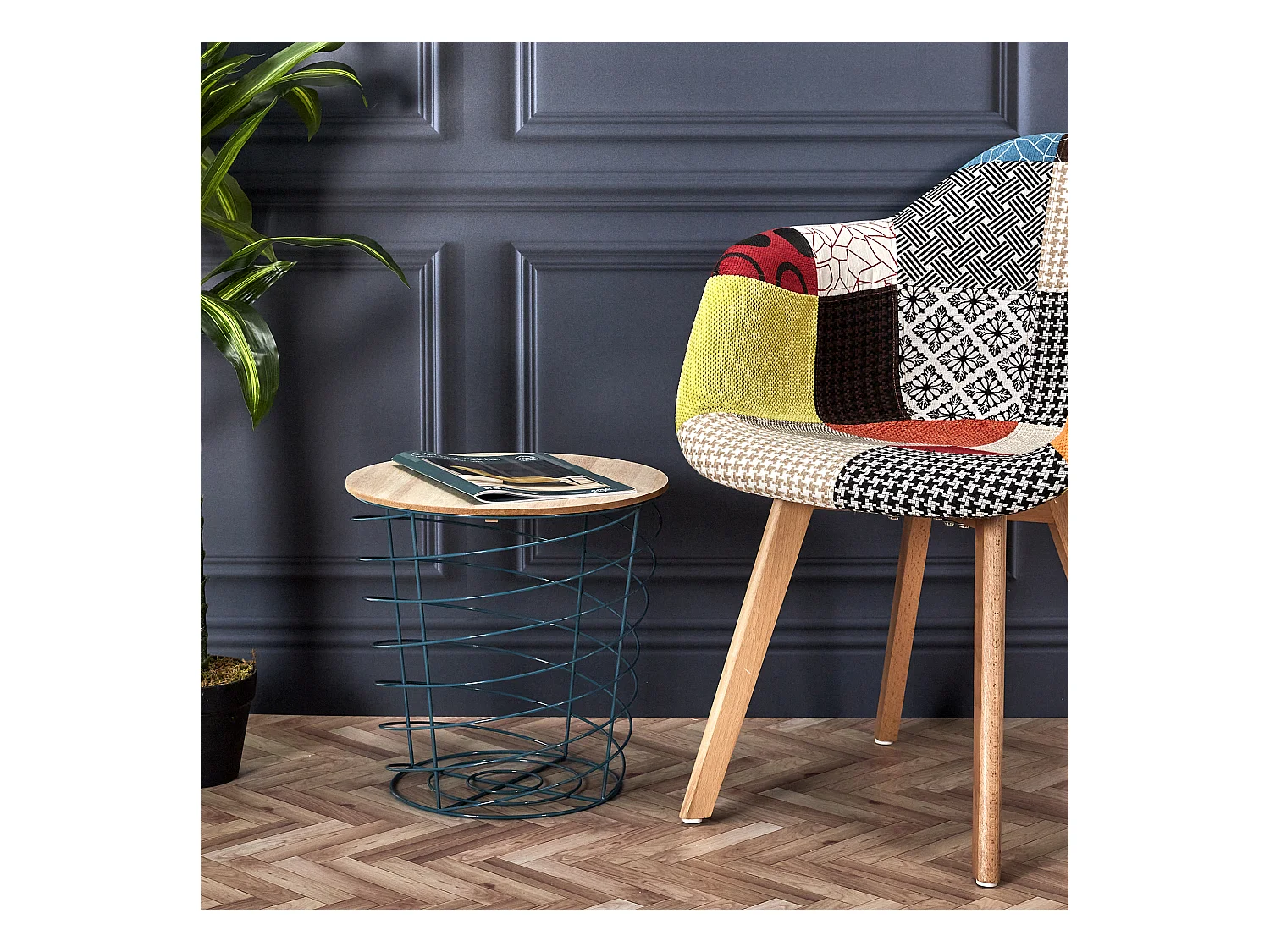 Table Filaire Bois Et Metal Cyclone Bleu Bleu, Beige