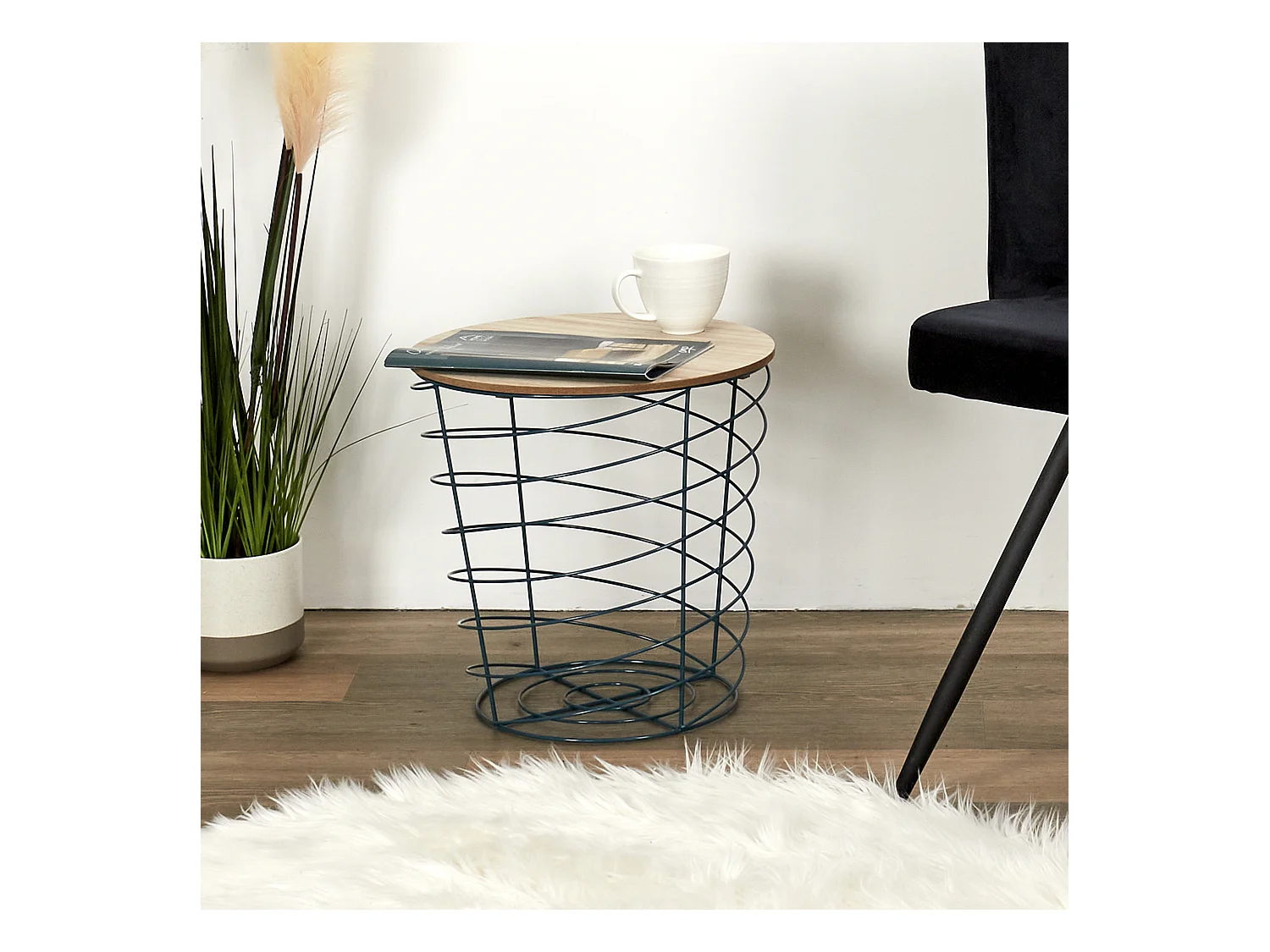 Table Filaire Bois Et Metal Cyclone Bleu Bleu, Beige