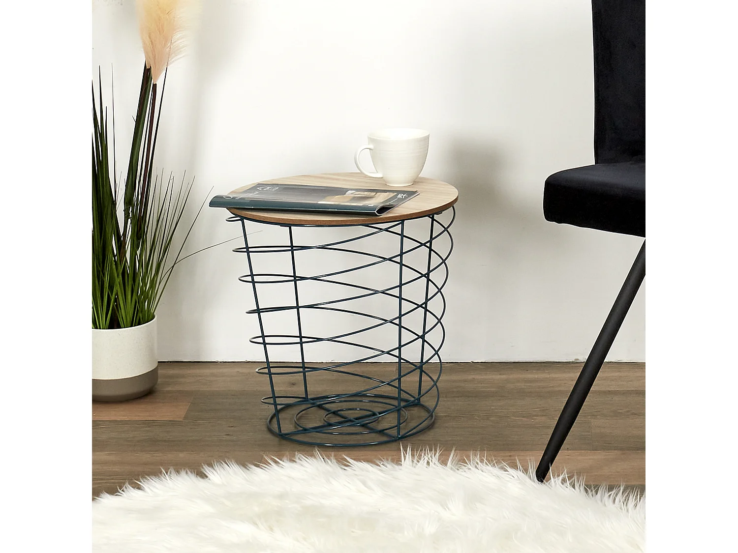 Table Filaire Bois Et Metal Cyclone Bleu Bleu, Beige