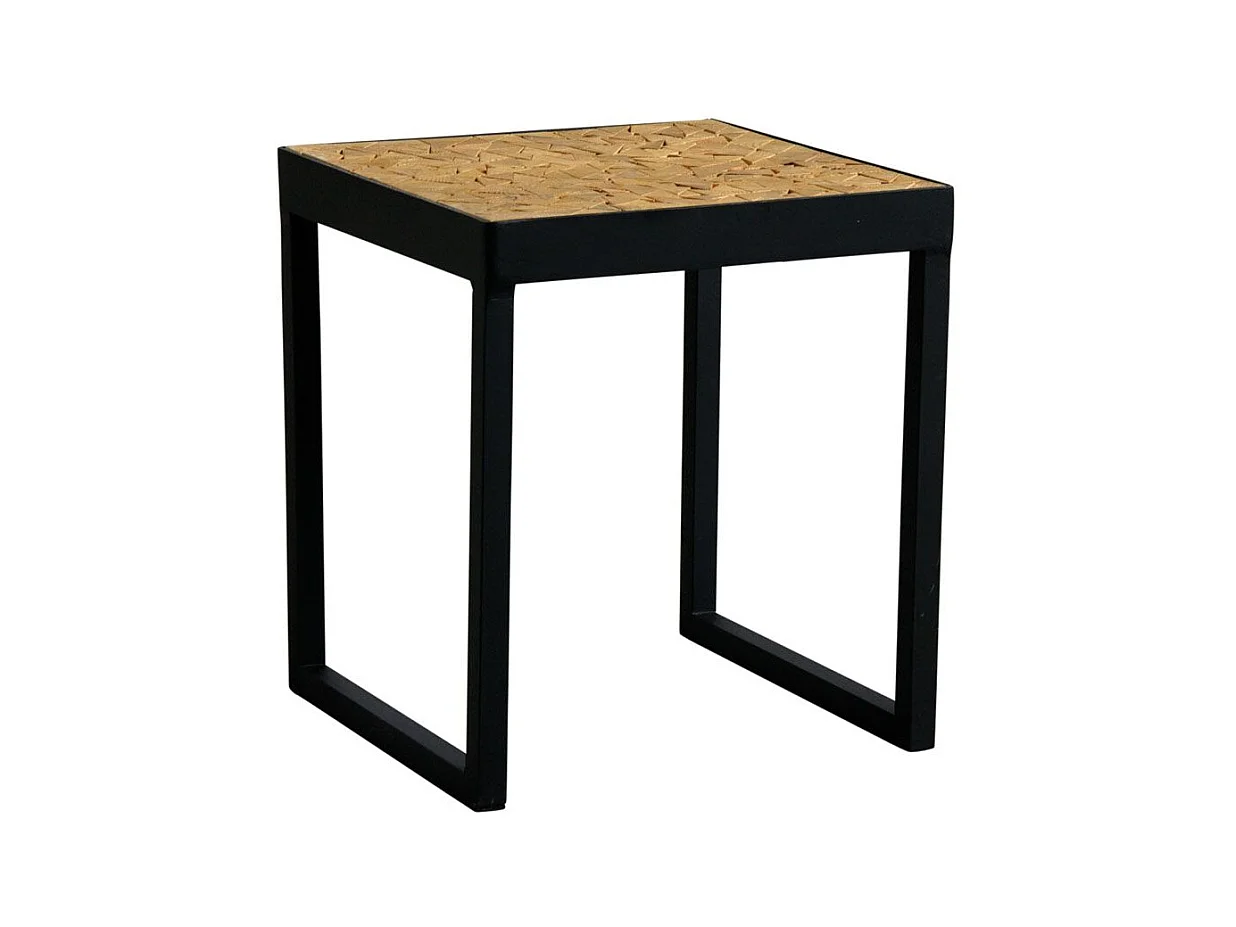 Table carrée en métal plateau "mosaïque" en sapin