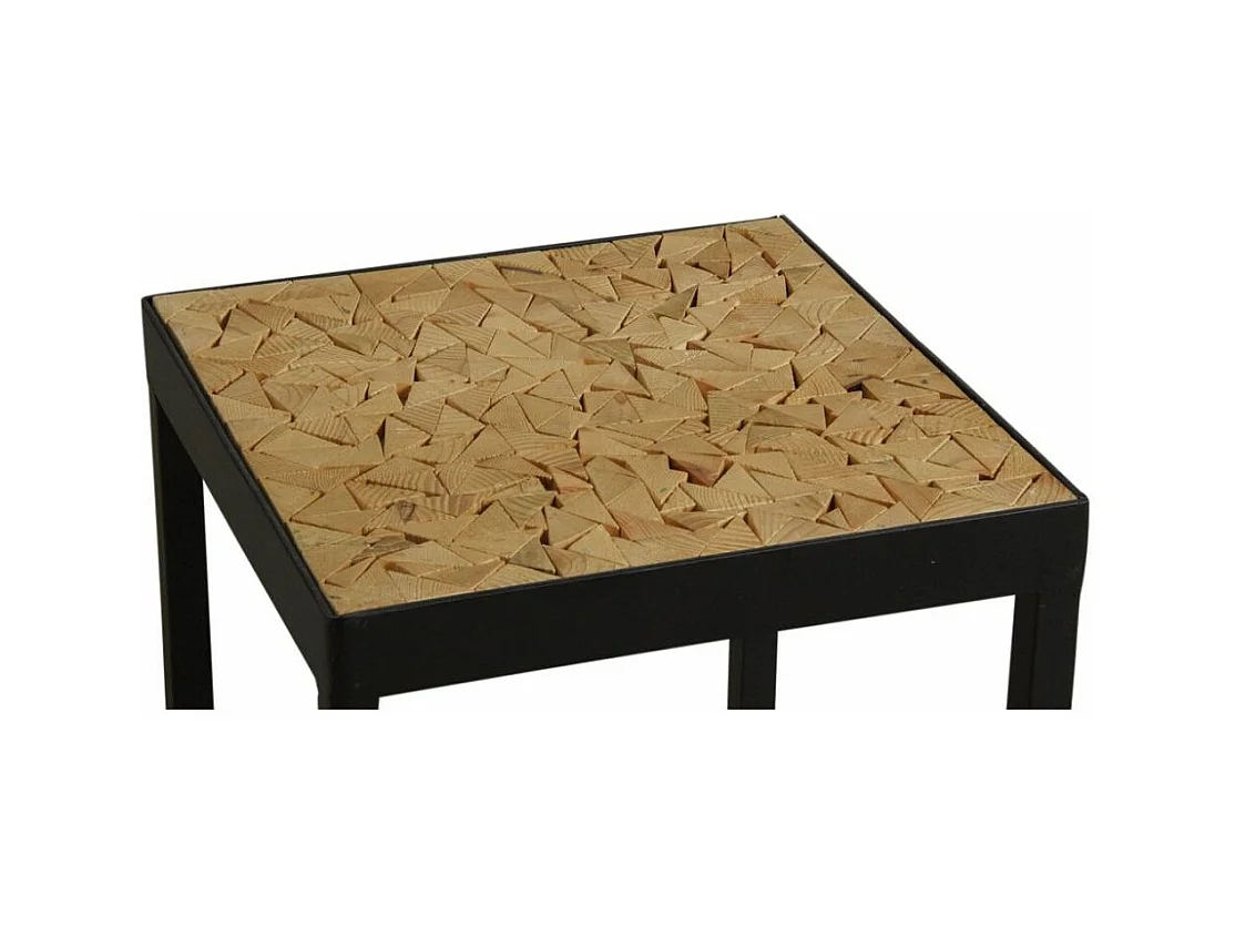 Quadratischer Tisch aus Metall mit "Mosaik" Platte aus Holz