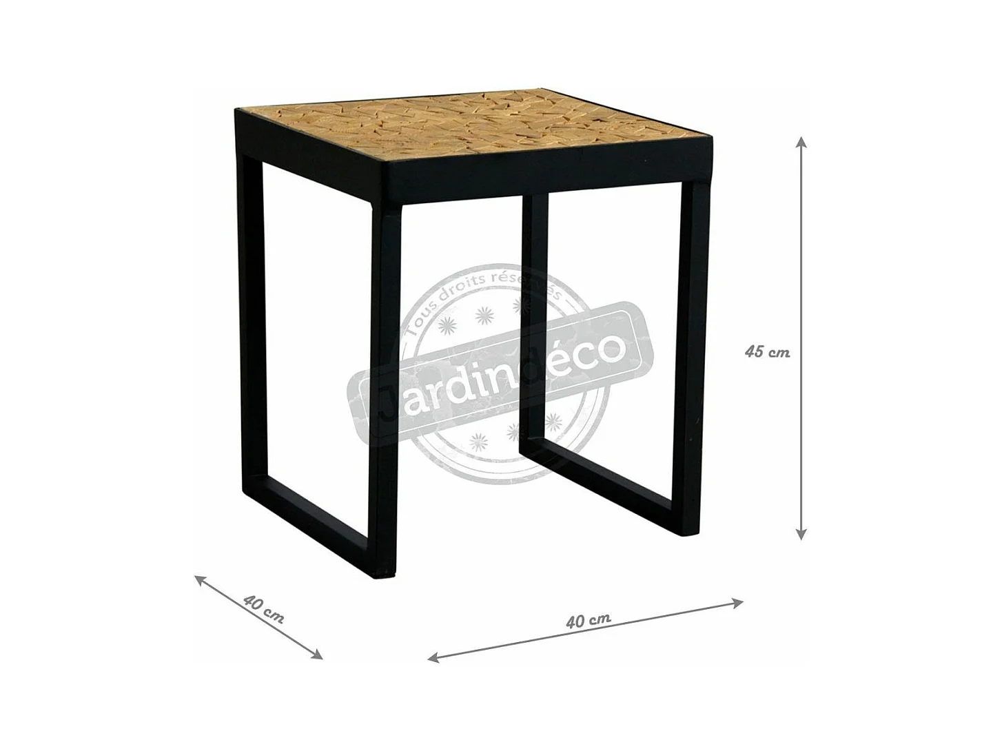 Quadratischer Tisch aus Metall mit "Mosaik" Platte aus Holz