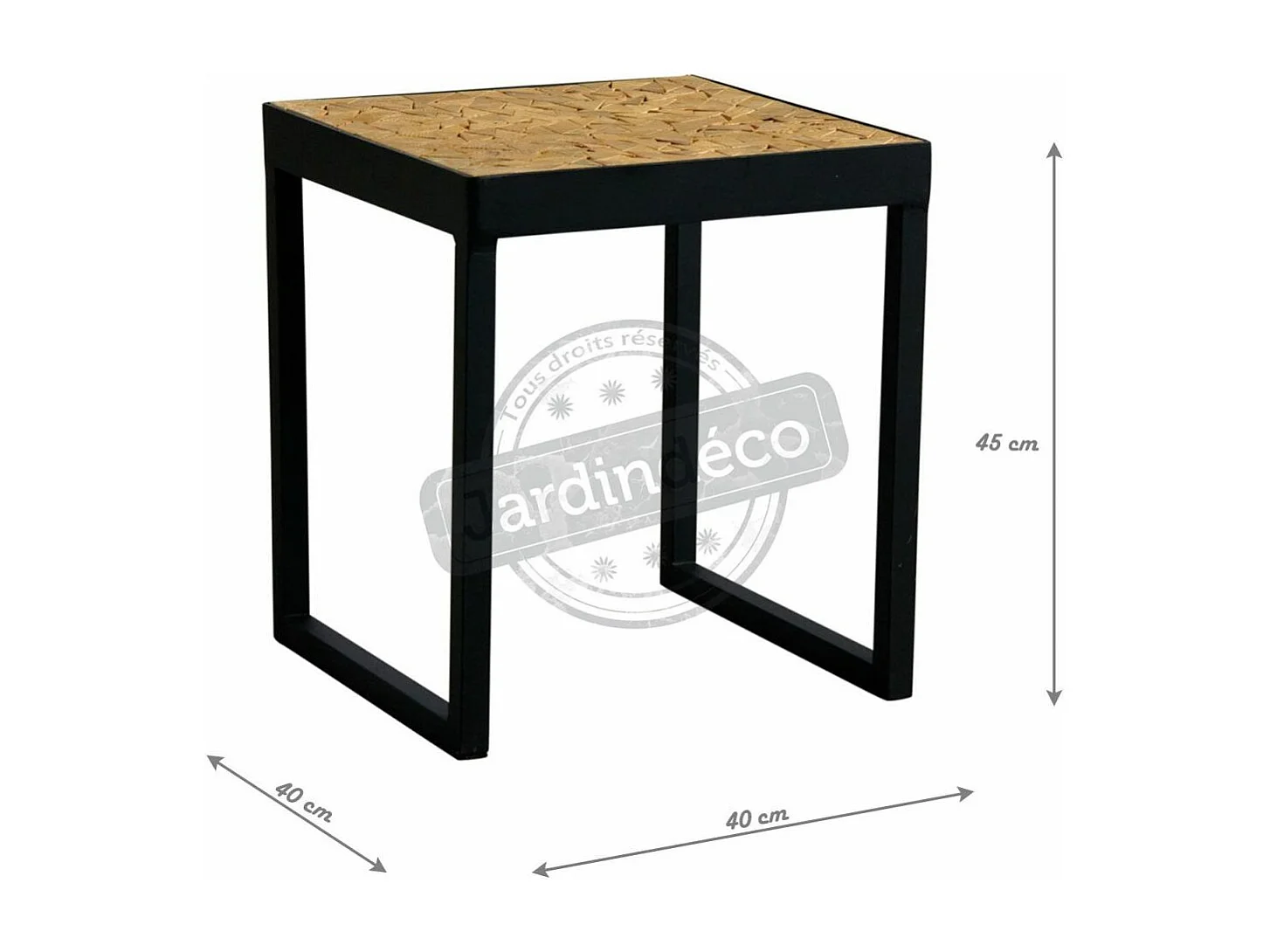 Table carrée en métal plateau "mosaïque" en sapin