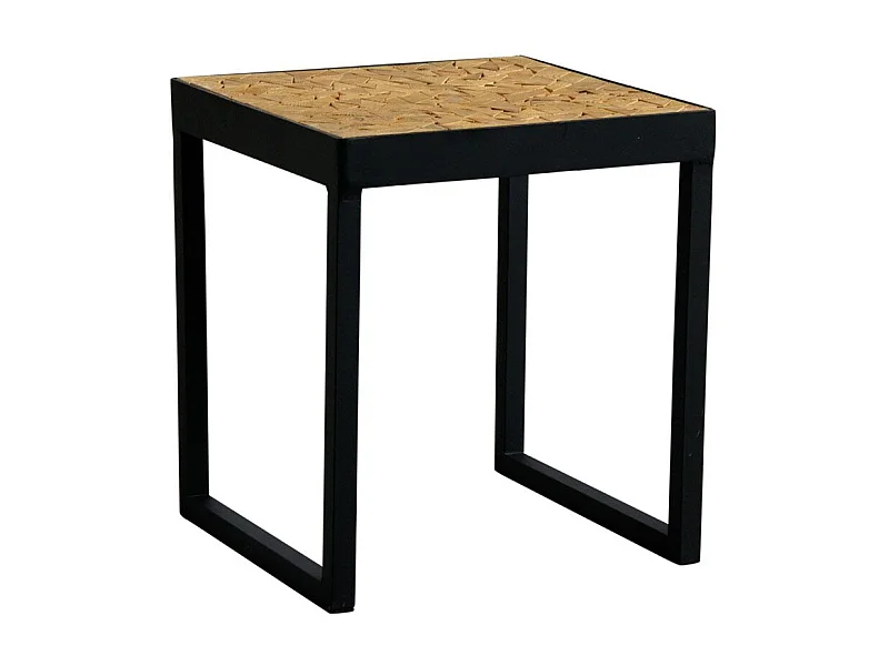 Table carrée en métal plateau "mosaïque" en sapin